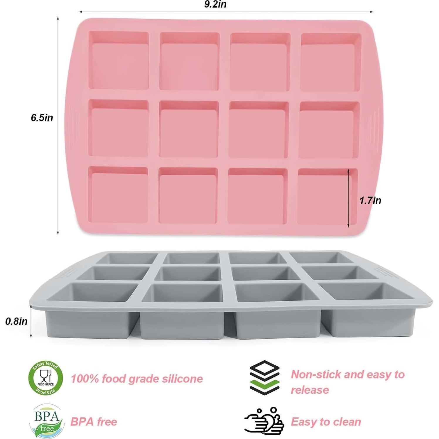Sartén para Brownies Vodolo 2 Piezas Silicona Antiadherente 12 Cavidades