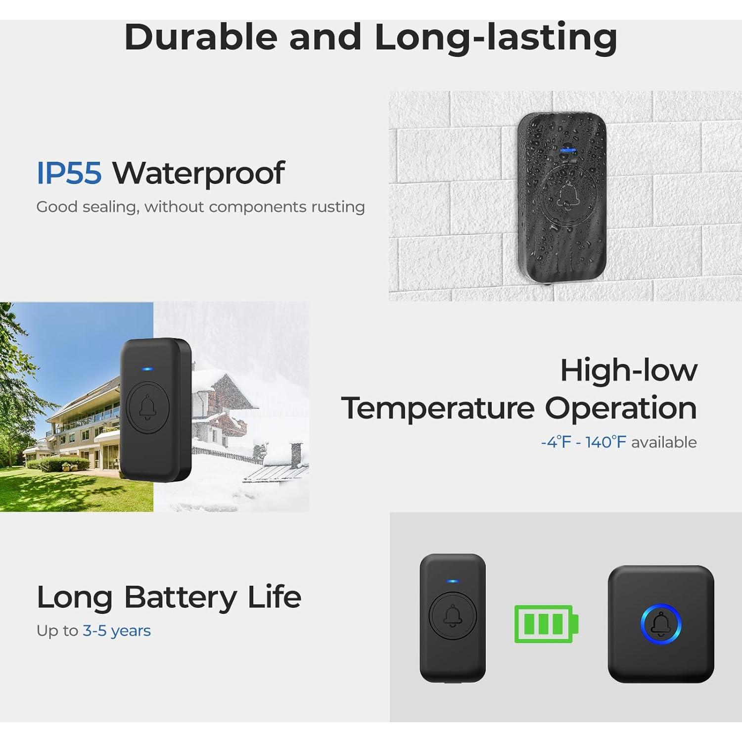 Timbre Inalámbrico FOVKSUC 60 Melodías a Prueba de Agua