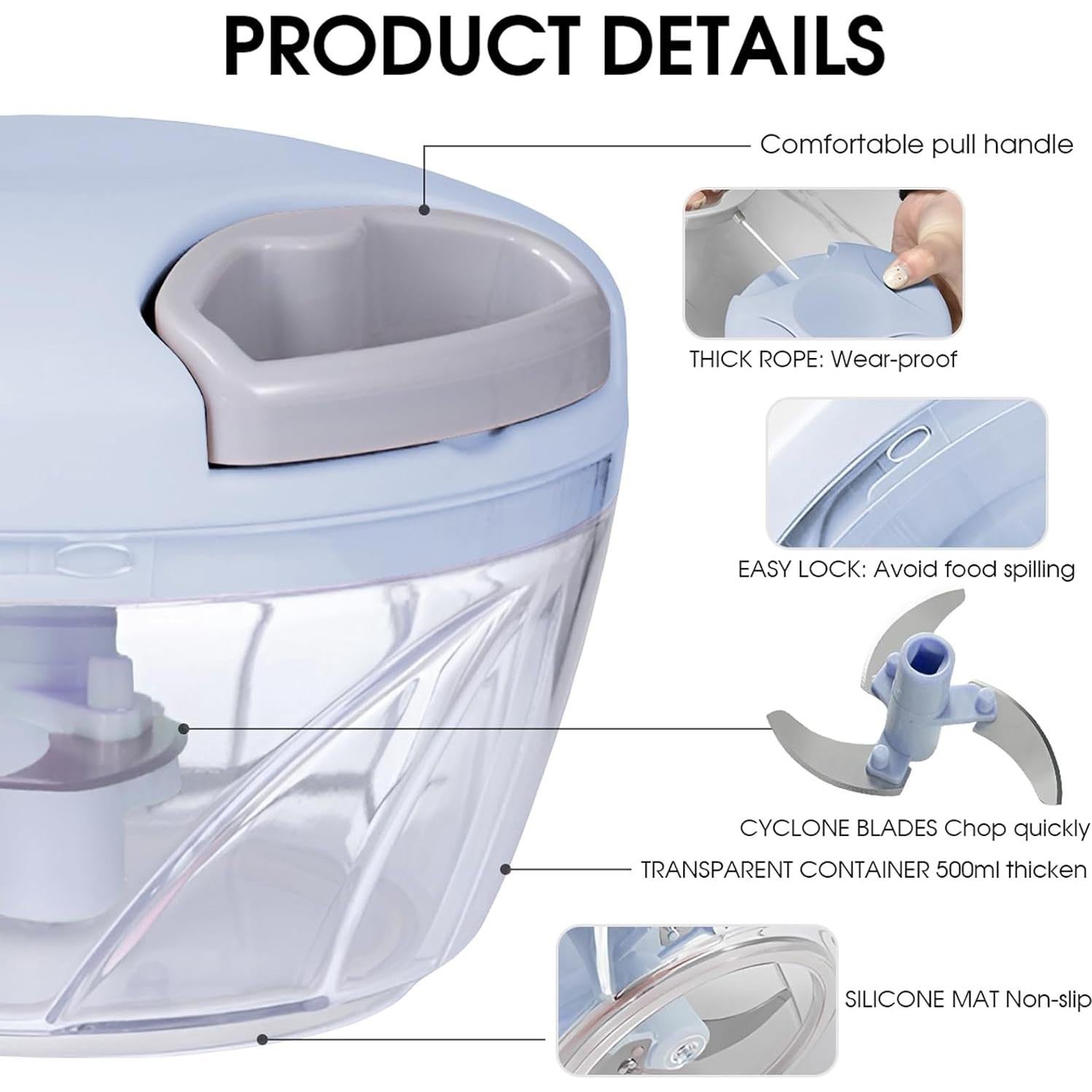 Picador Manual de Verduras NIUAWASA 500ml Antideslizante Azul