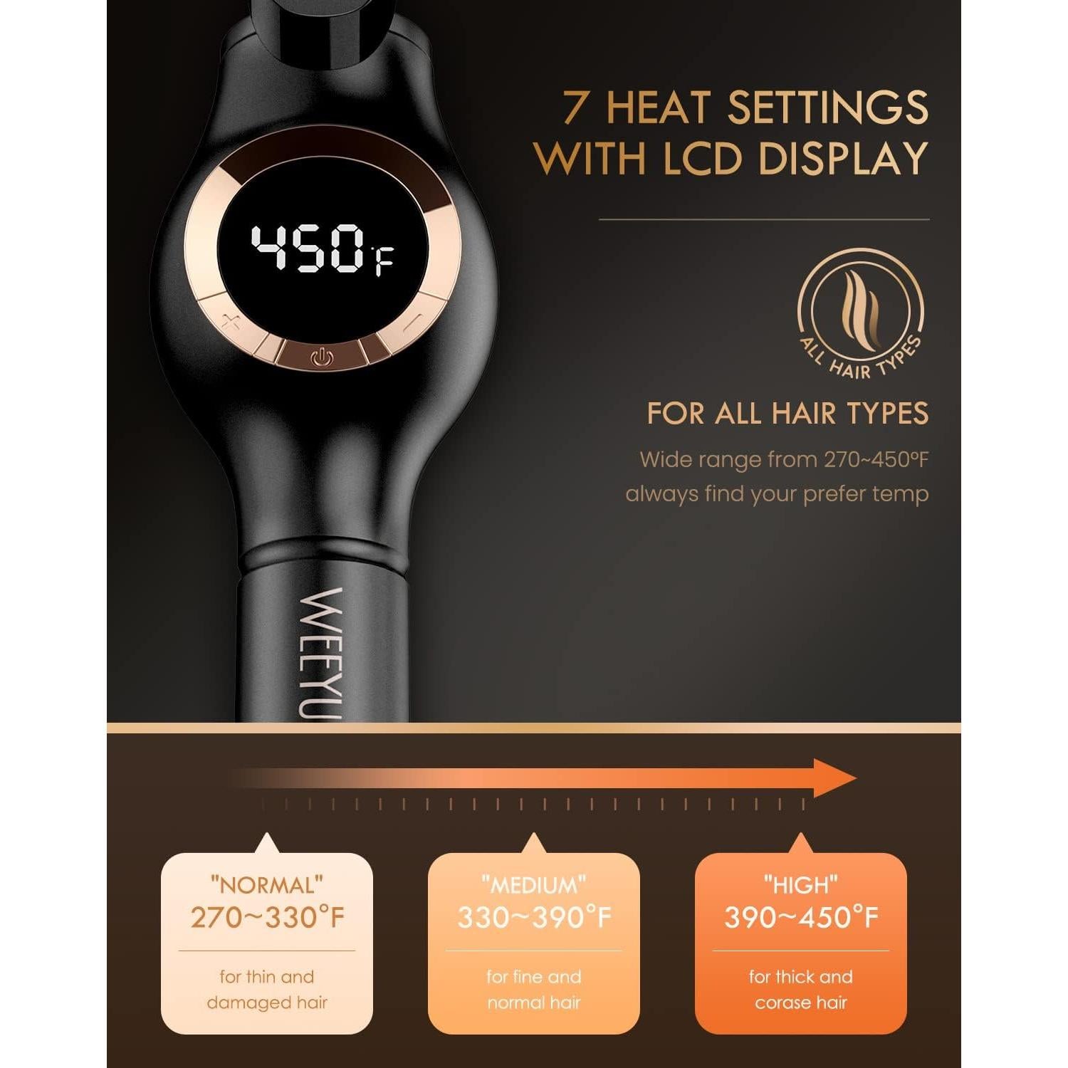 Rizador de Pelo WEEYUM 1 Pulgada Cerámica Doble Voltaje