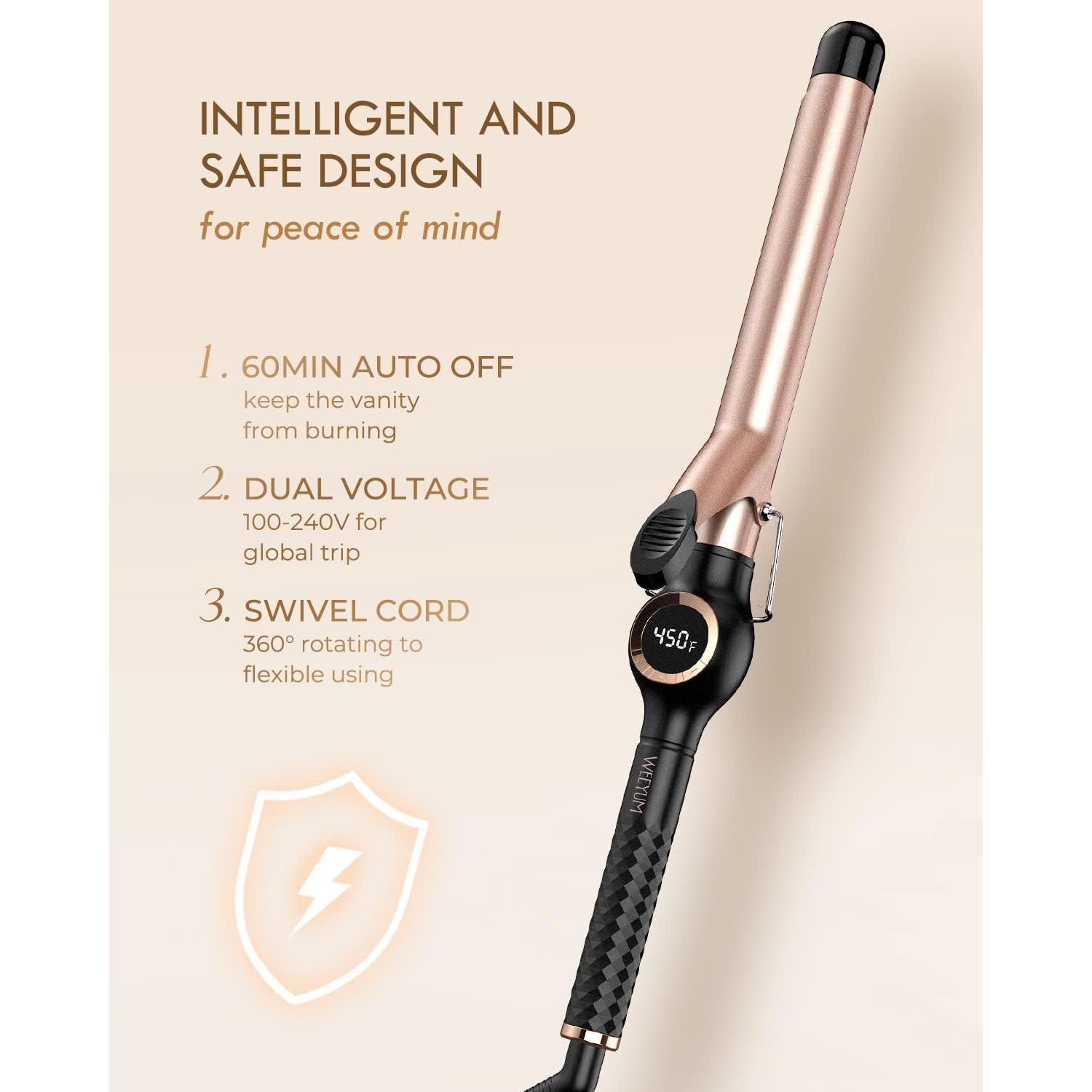 Rizador de Pelo WEEYUM 1 Pulgada Cerámica Doble Voltaje