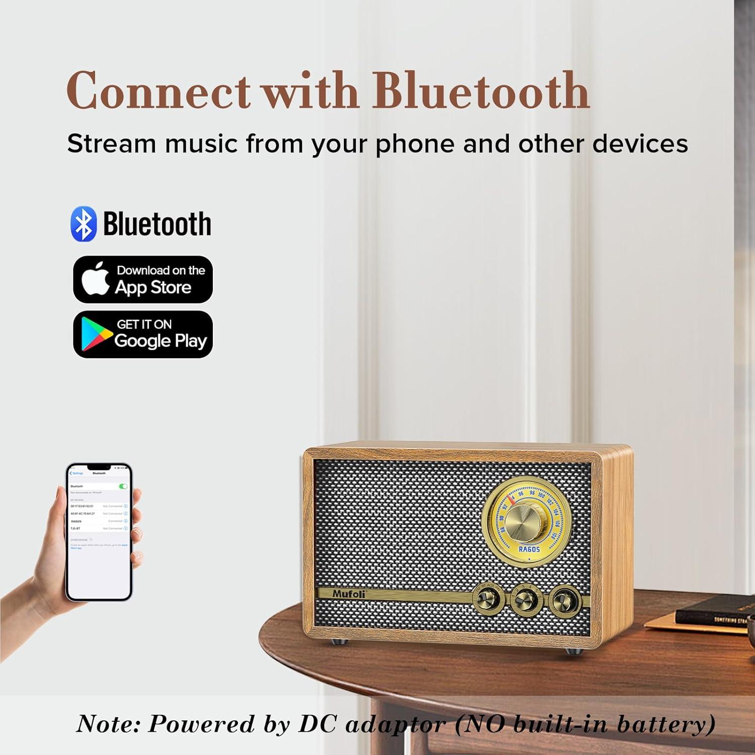 Radio Retro Mufoli RA60S-H Bluetooth y Ruido Blanco