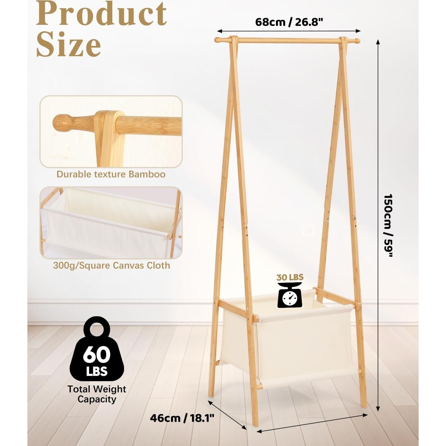 Perchero de Bambú Relquorax con Almacenamiento Plegable S