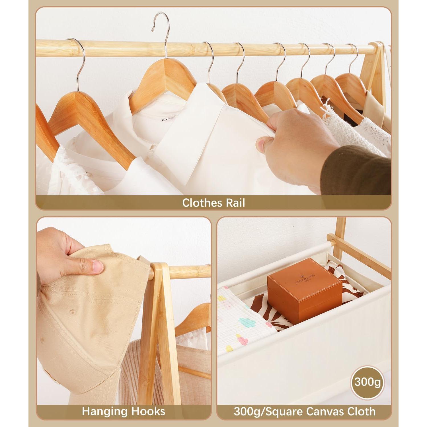 Perchero de Bambú Relquorax con Almacenamiento Plegable S