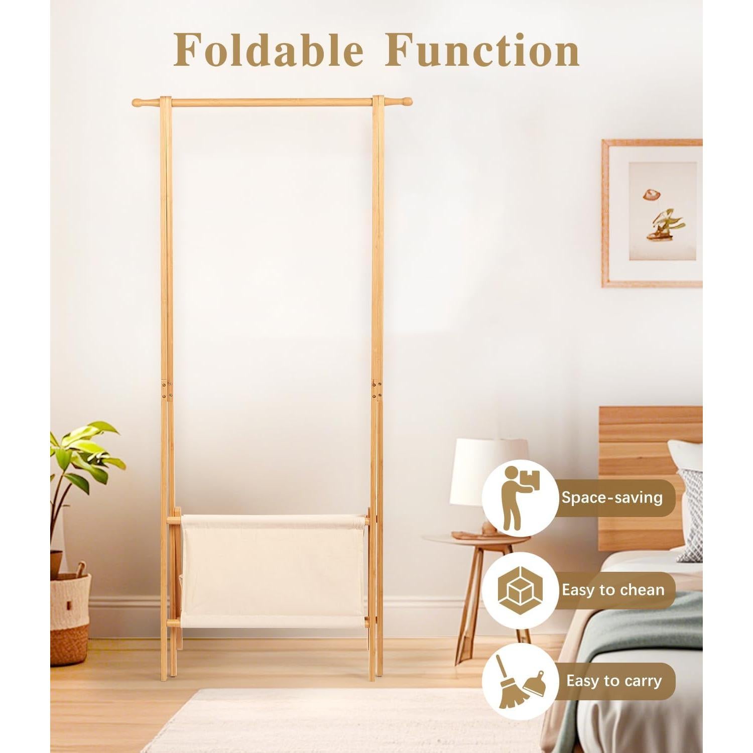 Perchero de Bambú Relquorax con Almacenamiento Plegable S