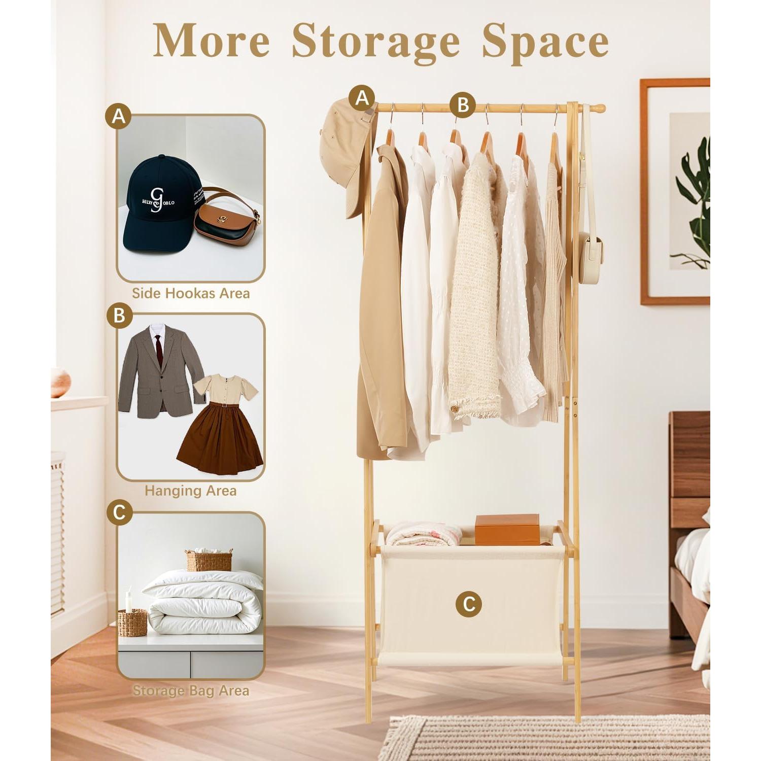 Perchero de Bambú Relquorax con Almacenamiento Plegable S