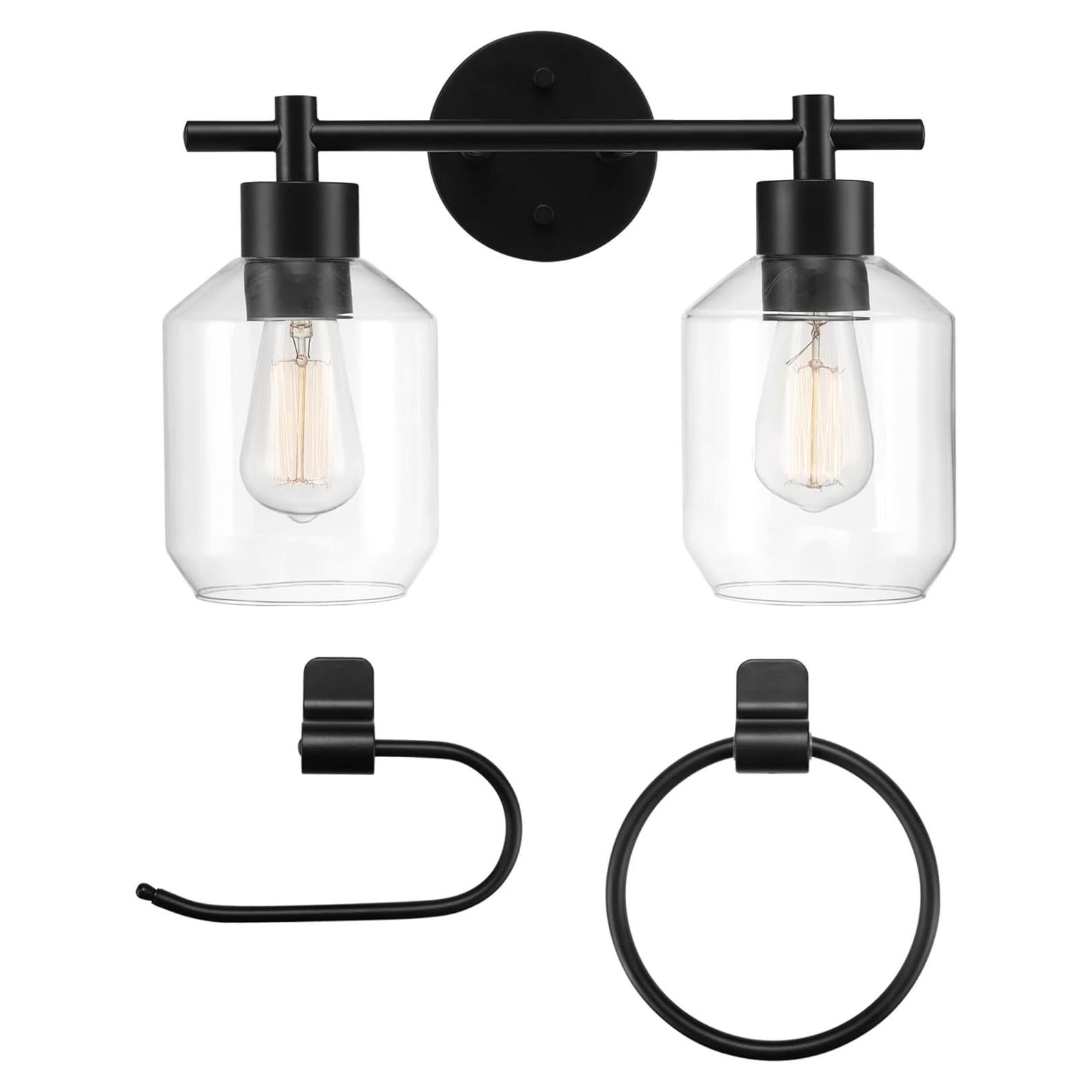 Juego de Baño GLOBE Cannes 3 Piezas Negro Mate con Luz