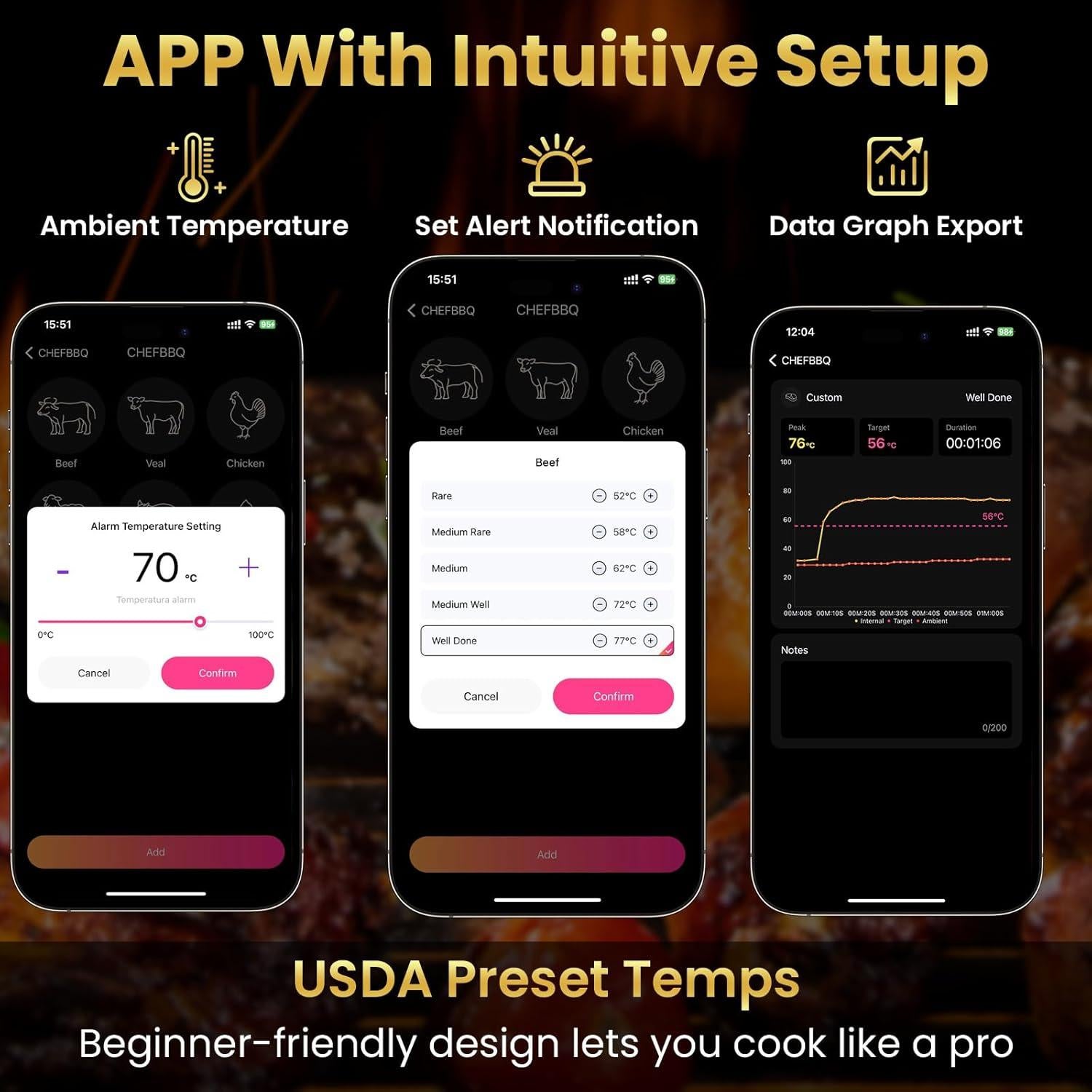 Termómetro de Carne Inalámbrico TiInsta con App y Sonda Única