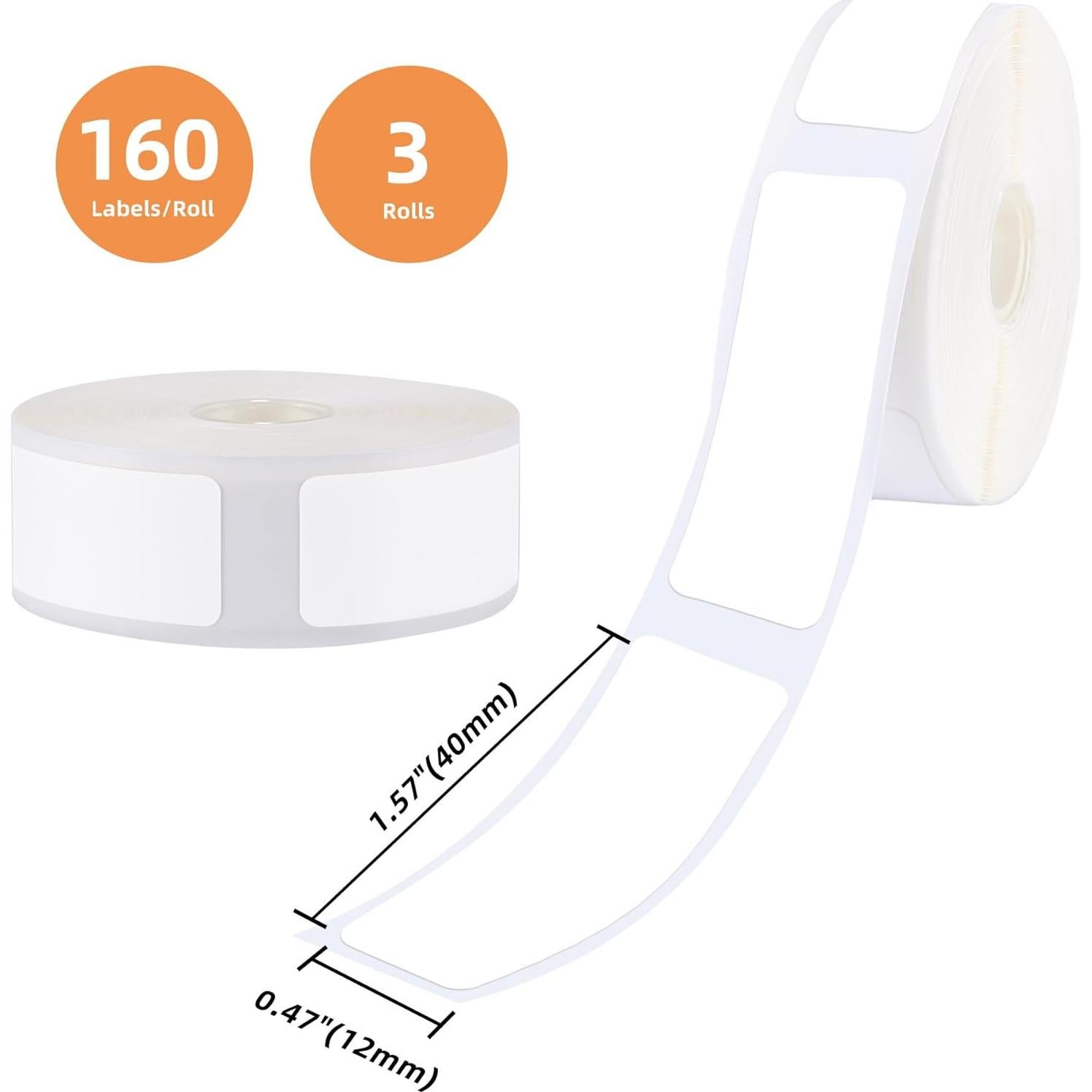 3 Rollos Papel Térmico Etiquetas 12x40mm Peweglow 160 Etiquetas