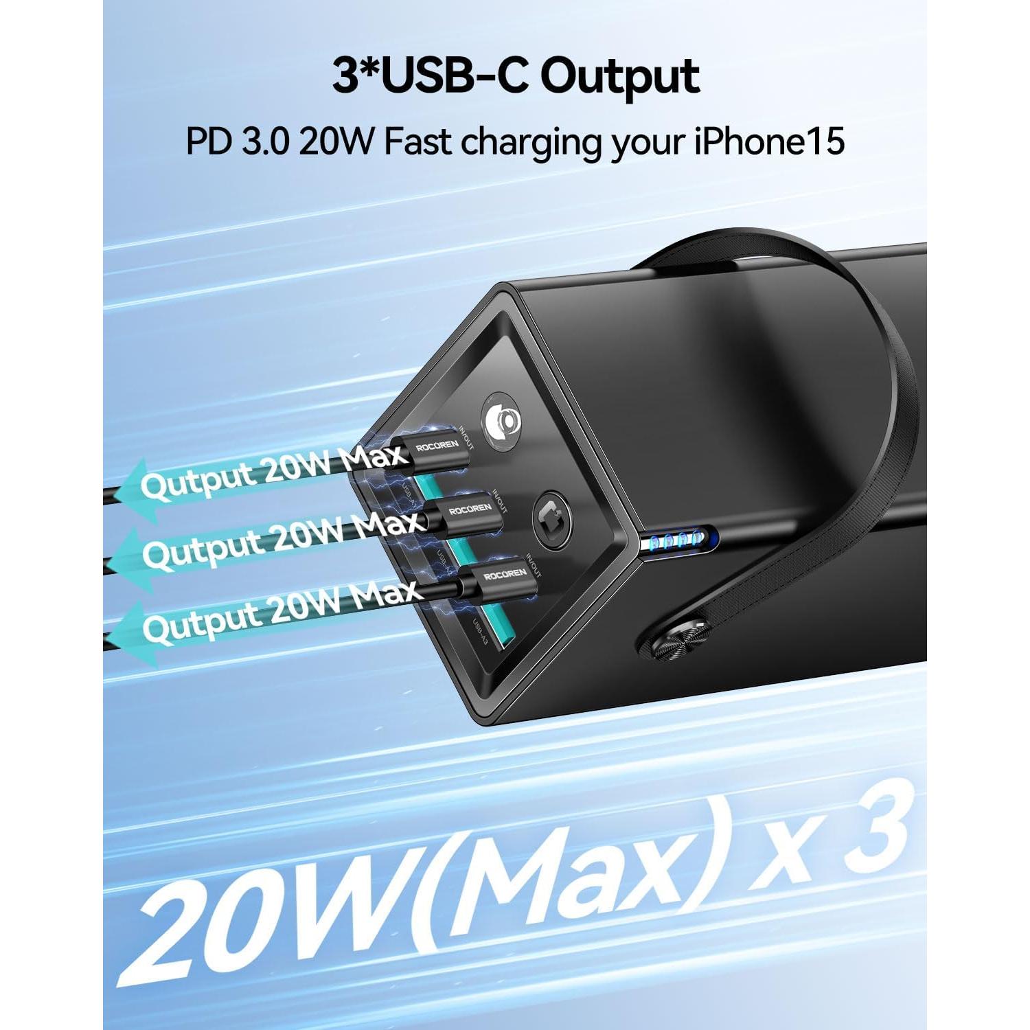 Cargador Portátil Rocoren 50000mAh 67.5W USB-C 6 Puertos