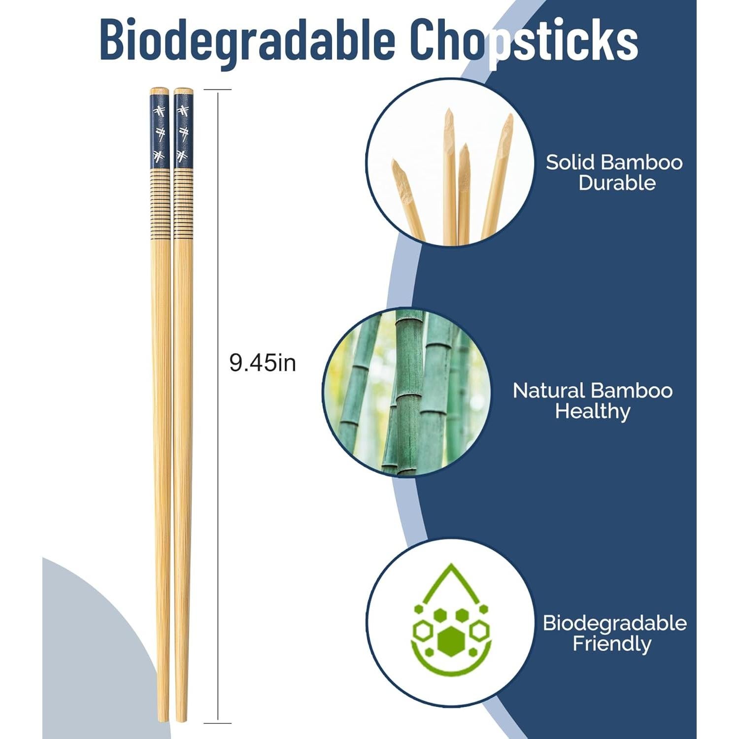 100 Pares de Palillos de Bambú Reutilizables 24 cm LOROTOCO