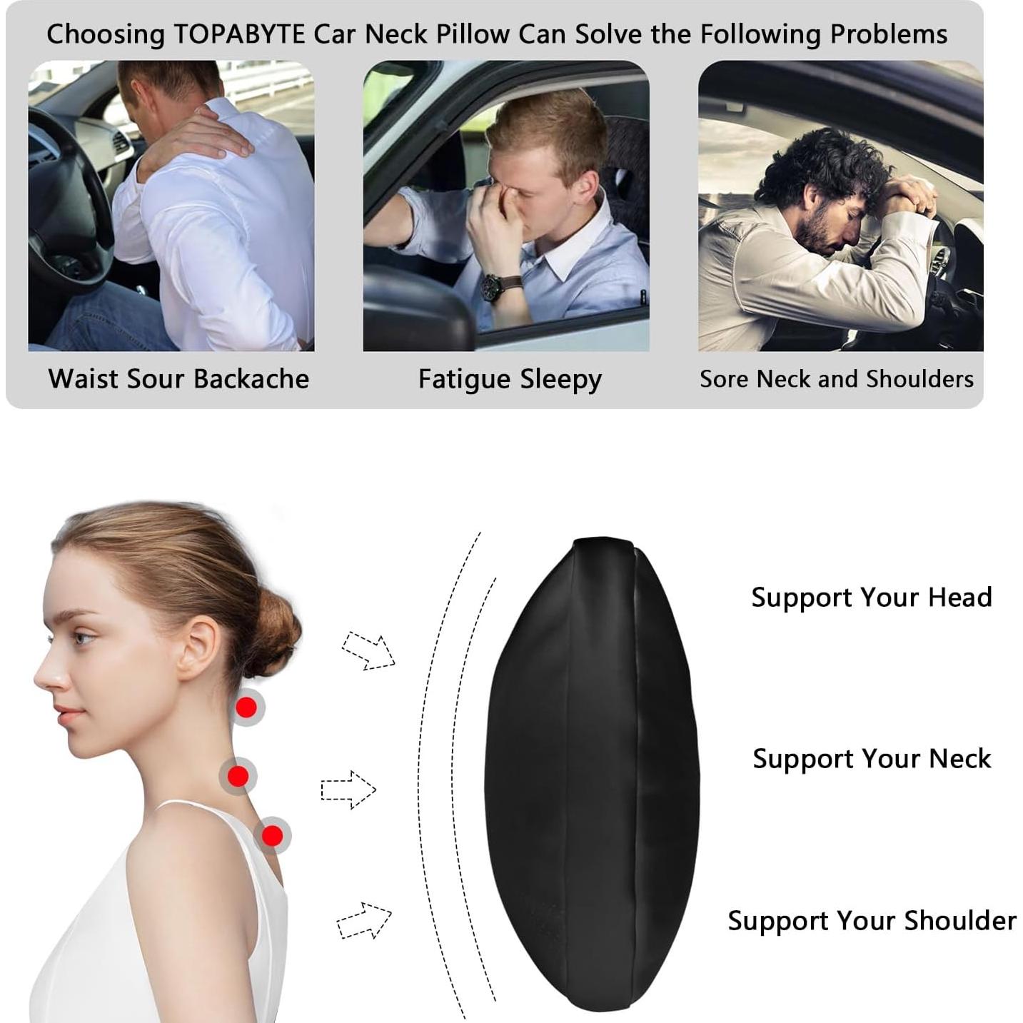 Cojín de Cuello TOPABYTE para Reposacabezas de Coche Negro