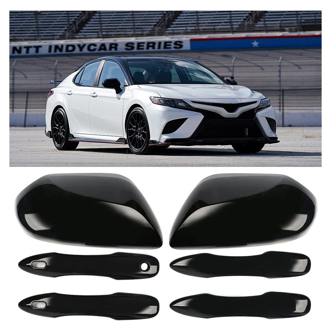 sportuli Black Side Door Mirror Caps + Door Handle Covers Replace for 2018 2019 2020 2021 2022 2023 2024 2025 Toyota Camry Accessories, with Smart Key Holes (Black)