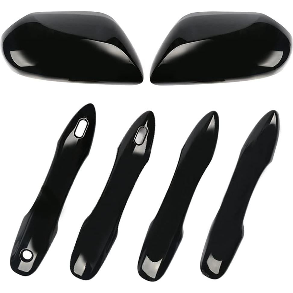 sportuli Black Side Door Mirror Caps + Door Handle Covers Replace for 2018 2019 2020 2021 2022 2023 2024 2025 Toyota Camry Accessories, with Smart Key Holes (Black)
