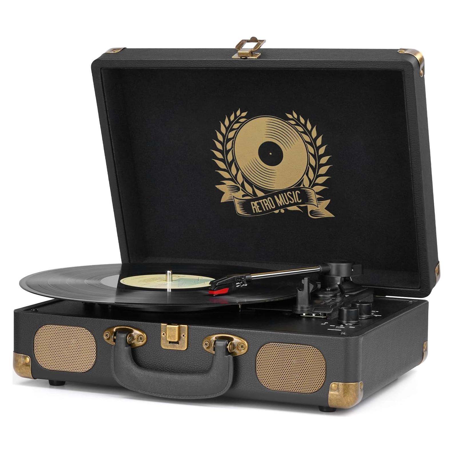 Reproductor de Vinilo Bluetooth Mersoco M415 Negro 3 Velocidades