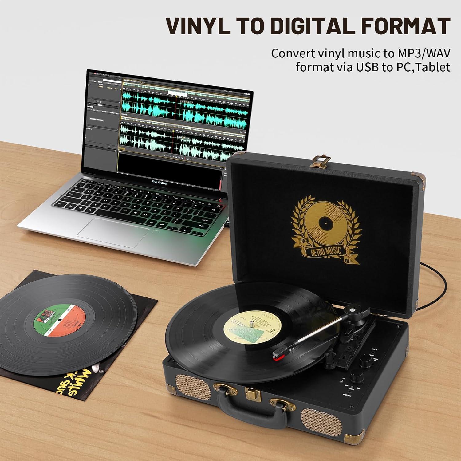 Reproductor de Vinilo Bluetooth Mersoco M415 Negro 3 Velocidades