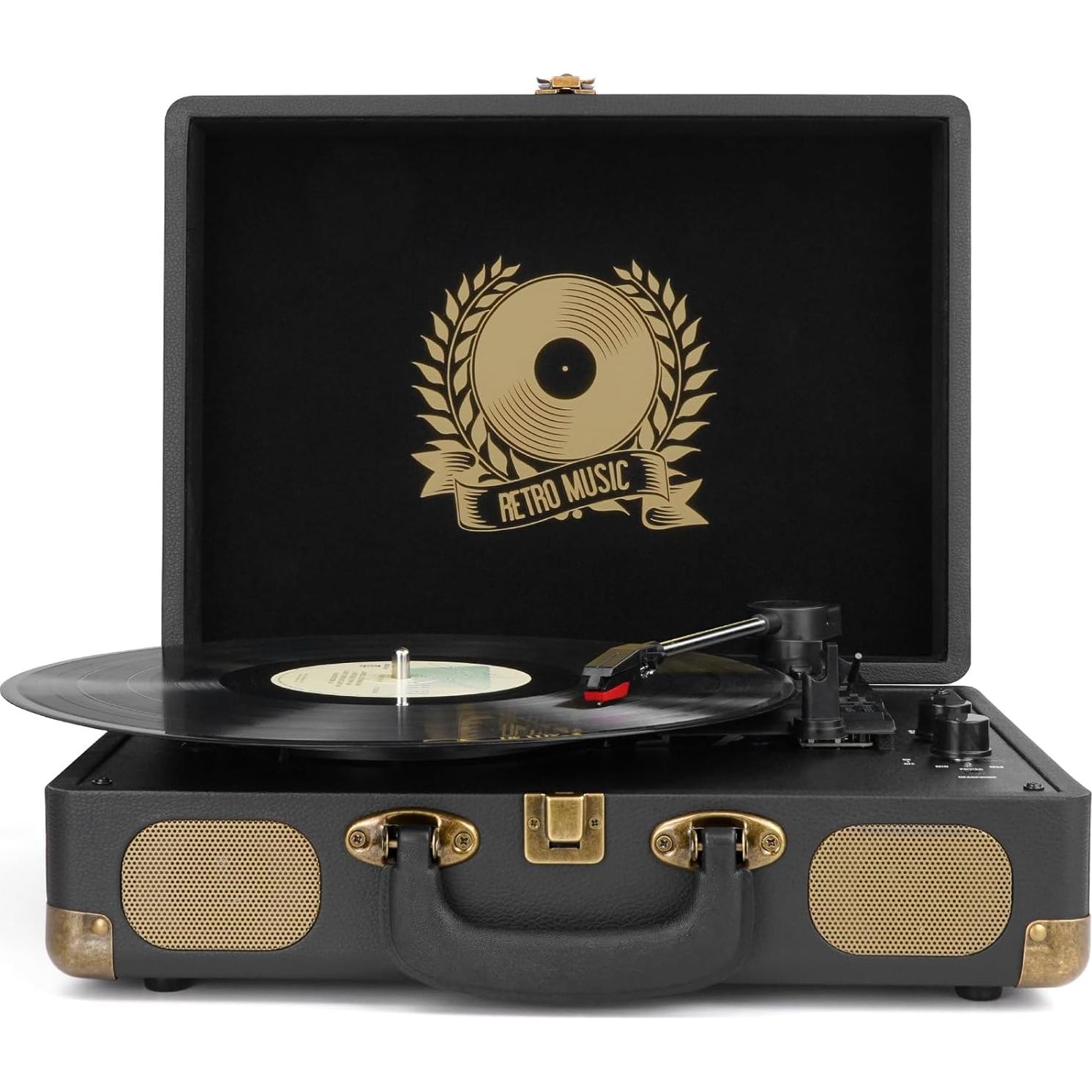 Reproductor de Vinilo Bluetooth Mersoco M415 Negro 3 Velocidades