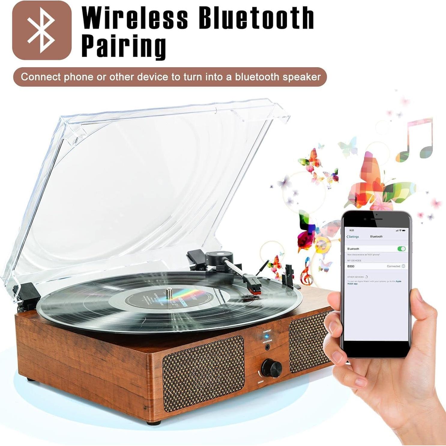 Reproductor de Vinilo Bluetooth Vintage FEKTIK B500S 3 Velocidades