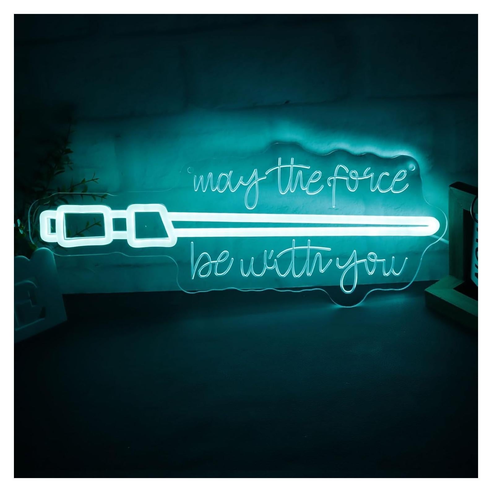 Blue Lightsaber Neon Sign May The Force Be With You Neon Lights for Wall Decor, Dimmable Swords Light for Game Room Bedroom Living Room Best Gifts for Kids Men Fans