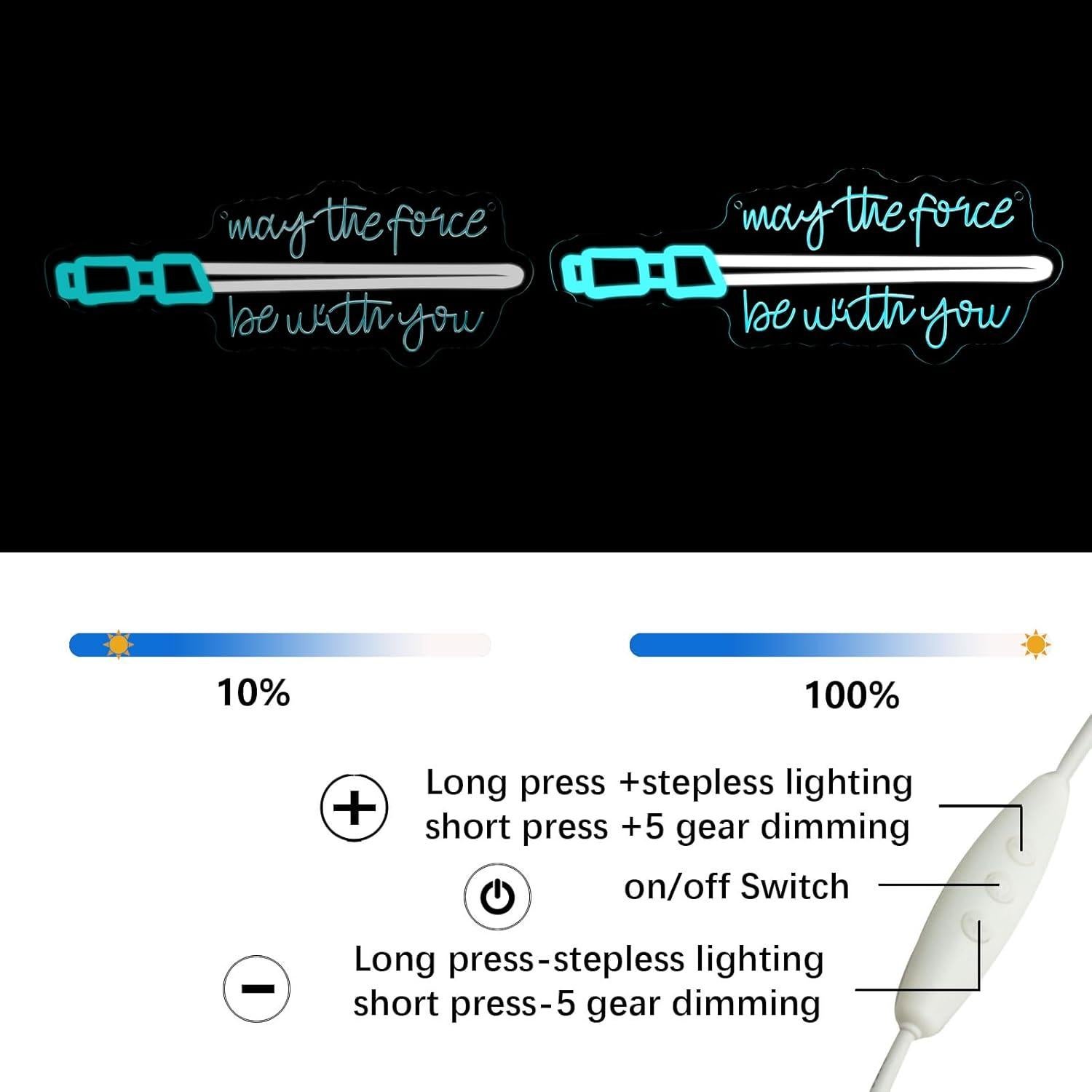 Blue Lightsaber Neon Sign May The Force Be With You Neon Lights for Wall Decor, Dimmable Swords Light for Game Room Bedroom Living Room Best Gifts for Kids Men Fans