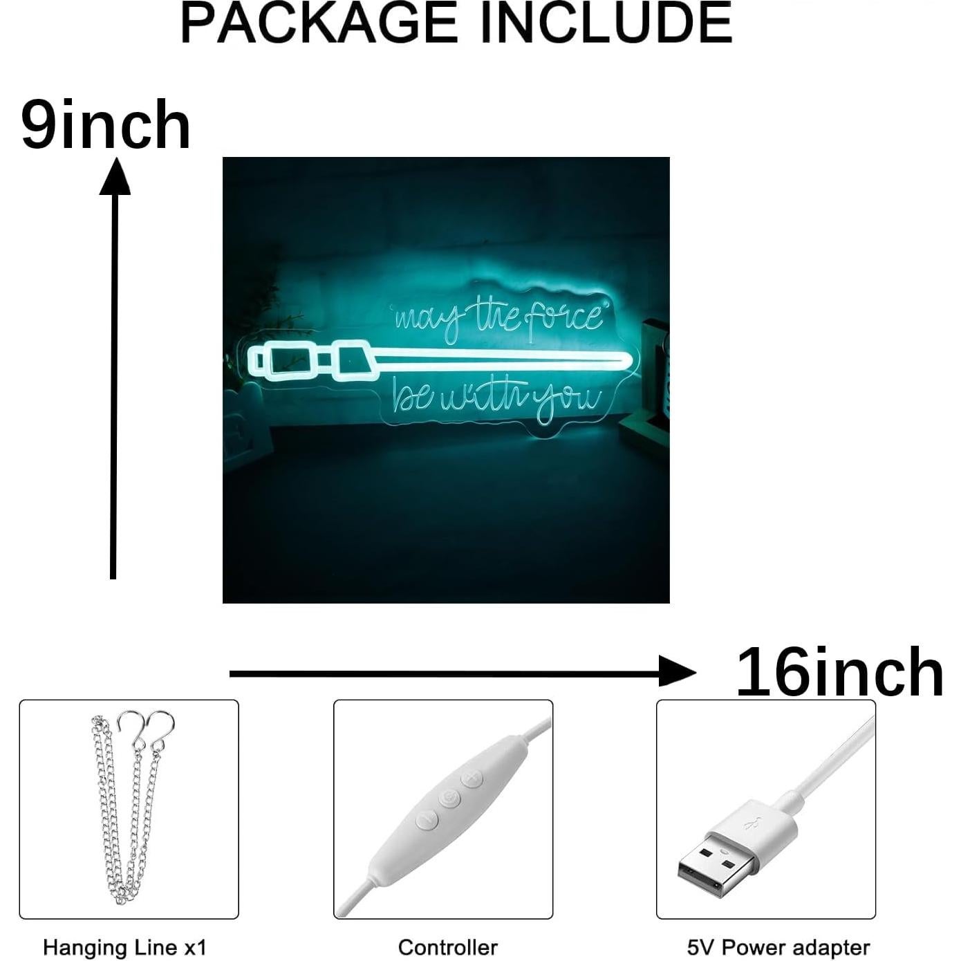 Blue Lightsaber Neon Sign May The Force Be With You Neon Lights for Wall Decor, Dimmable Swords Light for Game Room Bedroom Living Room Best Gifts for Kids Men Fans