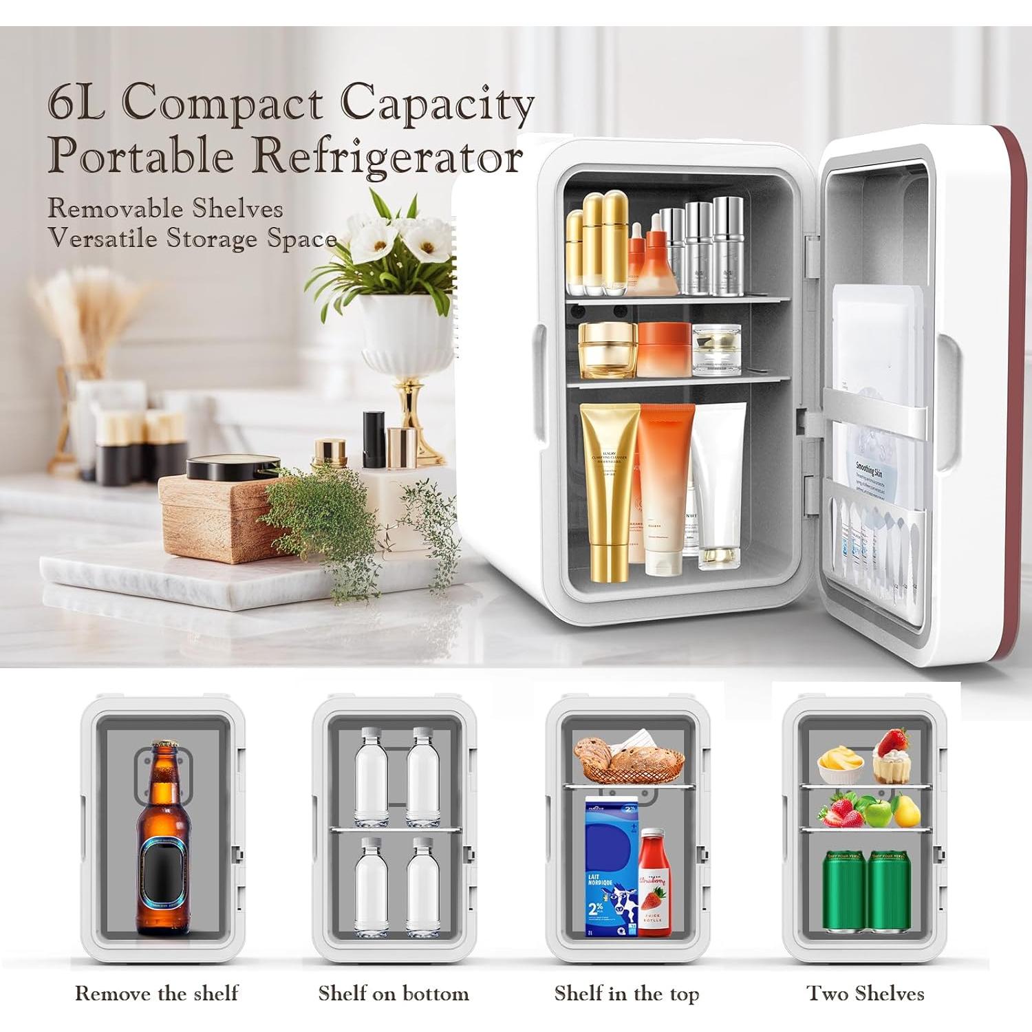 Refrigerador Mini YLFU 6L con Espejo LED y Calentador