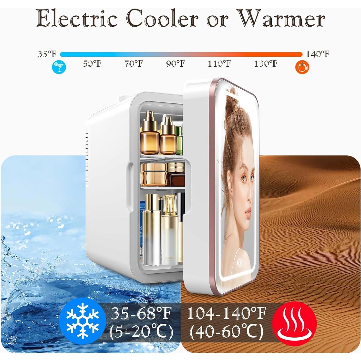 Refrigerador Mini YLFU 6L con Espejo LED y Calentador