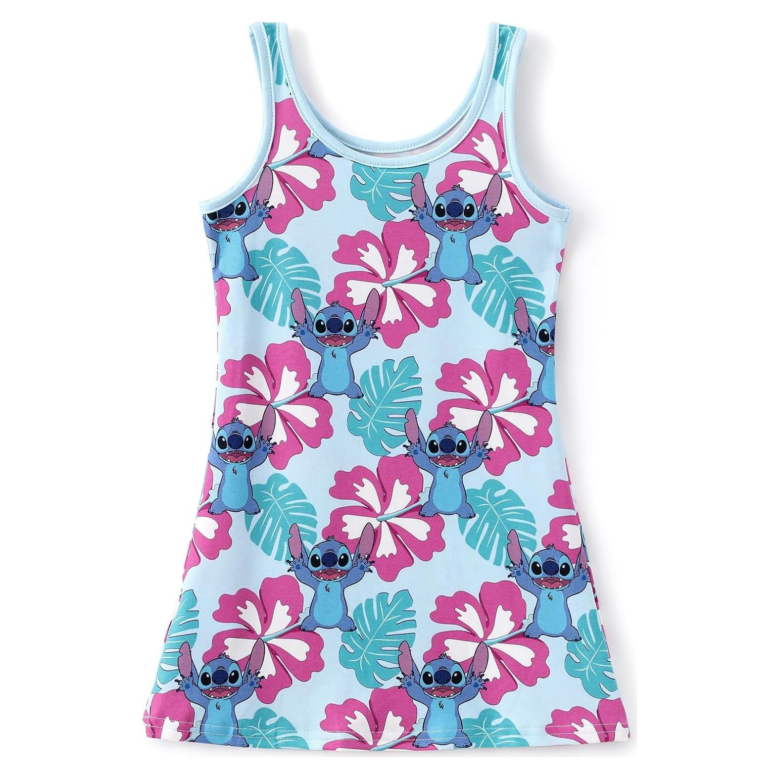 Disney Frozen Elsa Princess Minnie Stitch Toddler Girl Tank Dress Summer Beach Holiday Sleeveless A-Line Sundress 2-13 Years