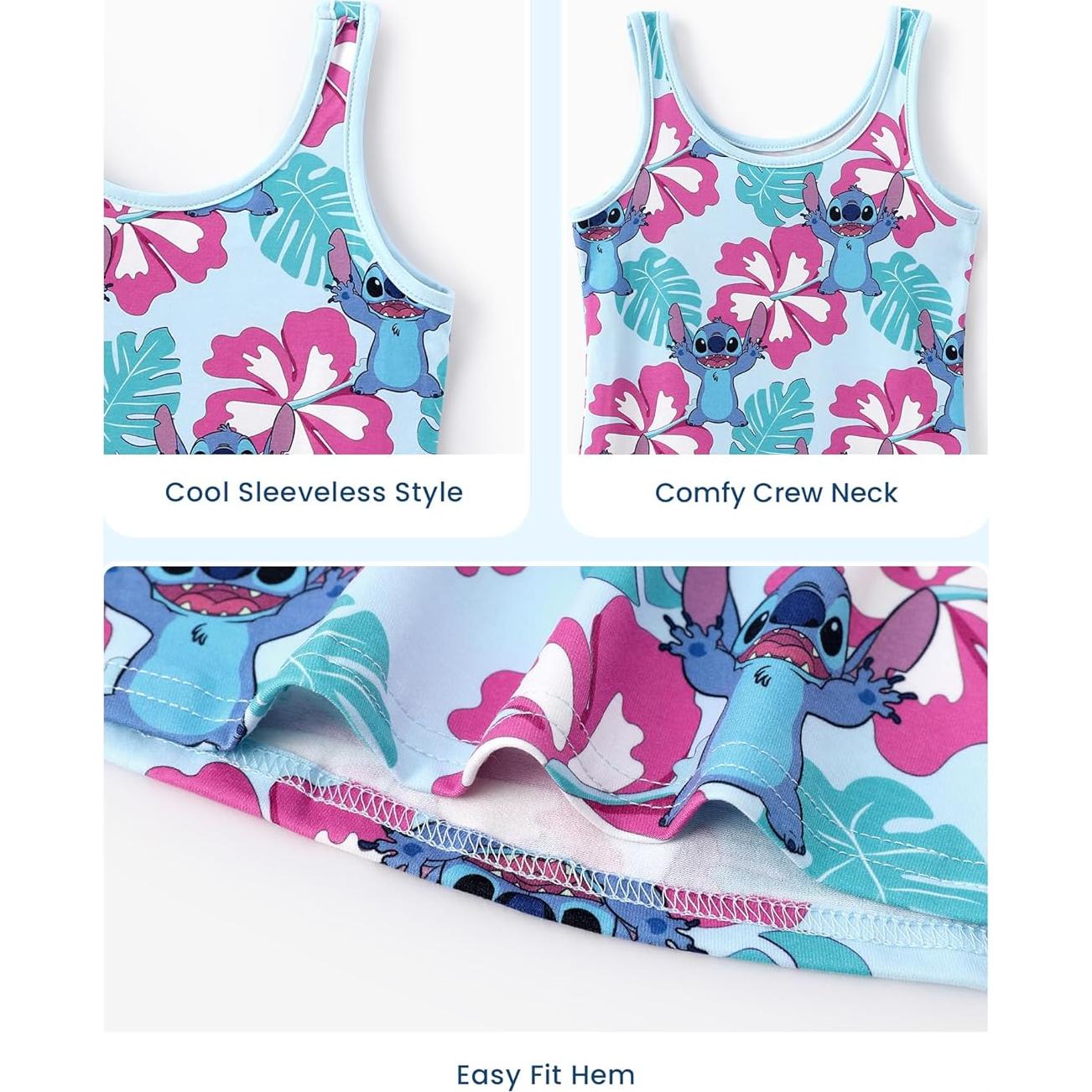 Disney Frozen Elsa Princess Minnie Stitch Toddler Girl Tank Dress Summer Beach Holiday Sleeveless A-Line Sundress 2-13 Years