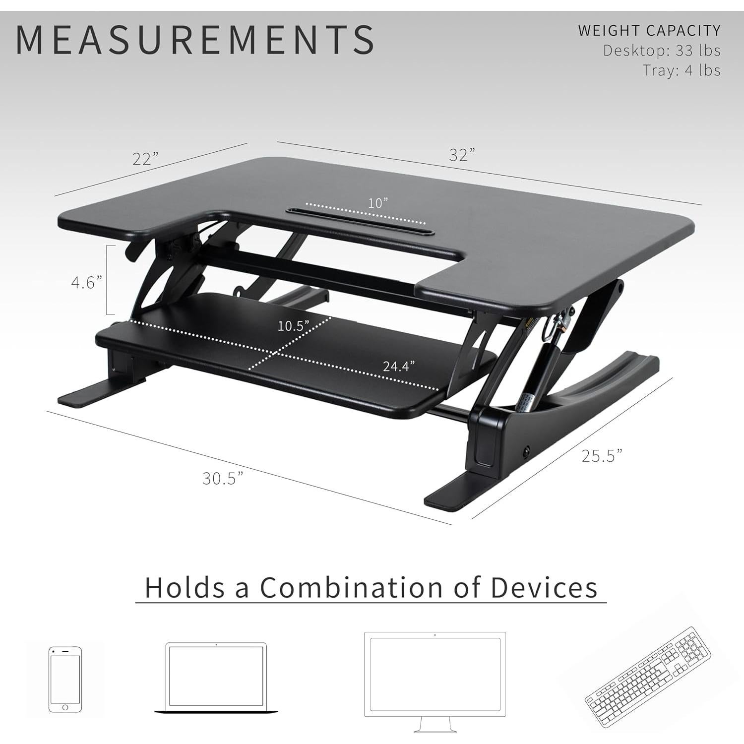 Escritorio Elevable VIVO Ajustable 81.3 cm Negro DESK-V000VS