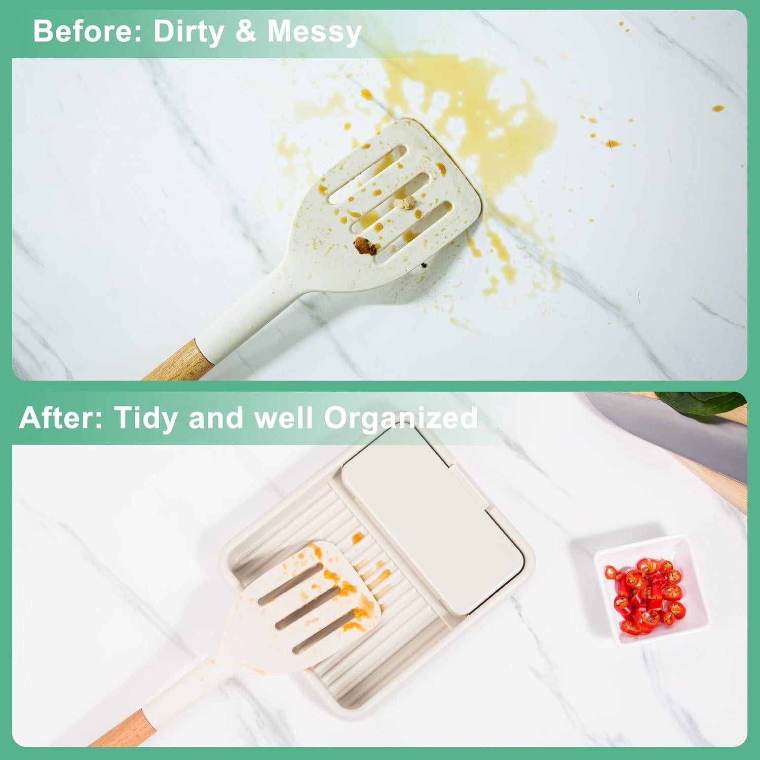 Soporte para Cucharas HUMUTA con Tapa Plegable Beige