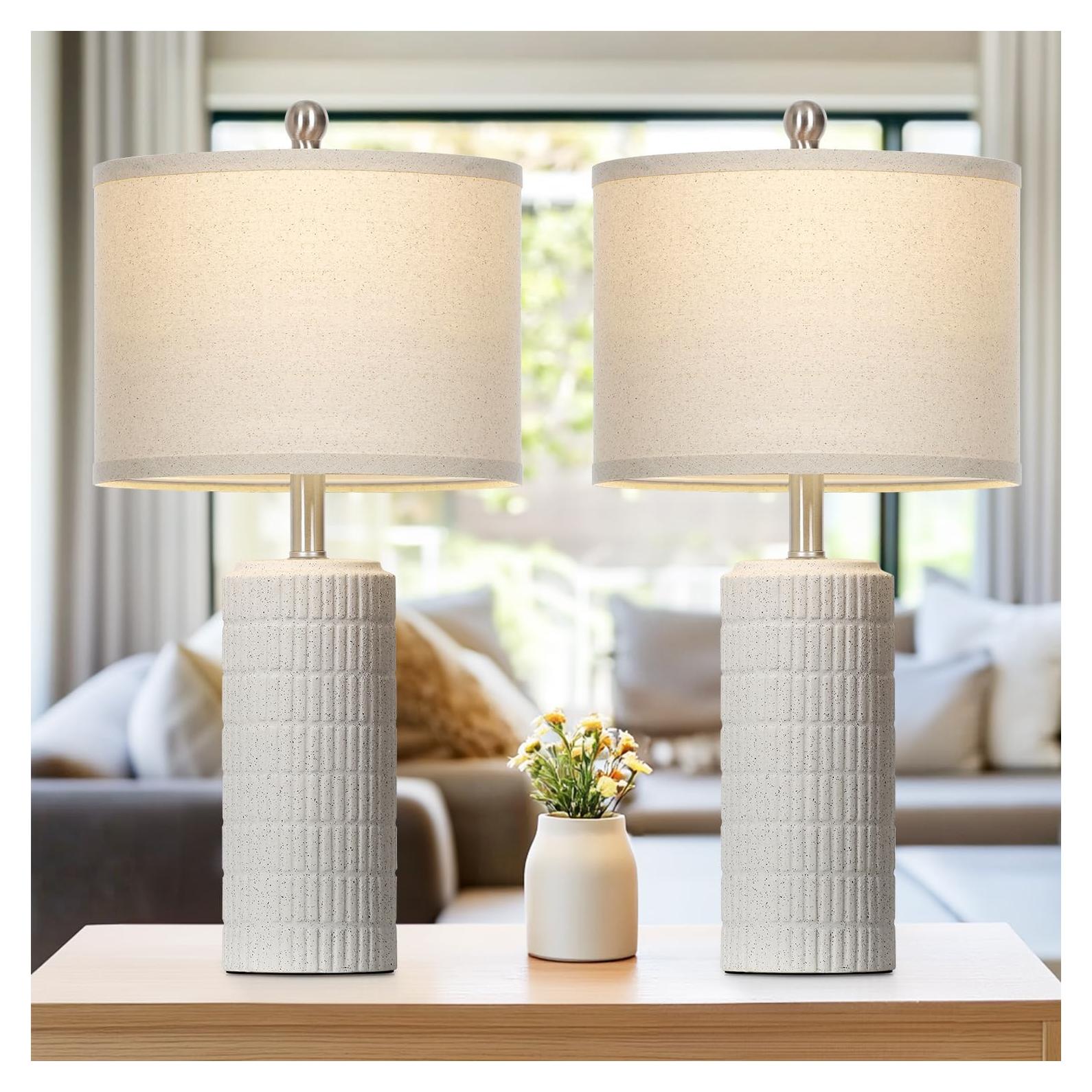 Lámpara de Mesa de Cerámica Cinyirong Blanca 62 cm con Pantalla de Lino