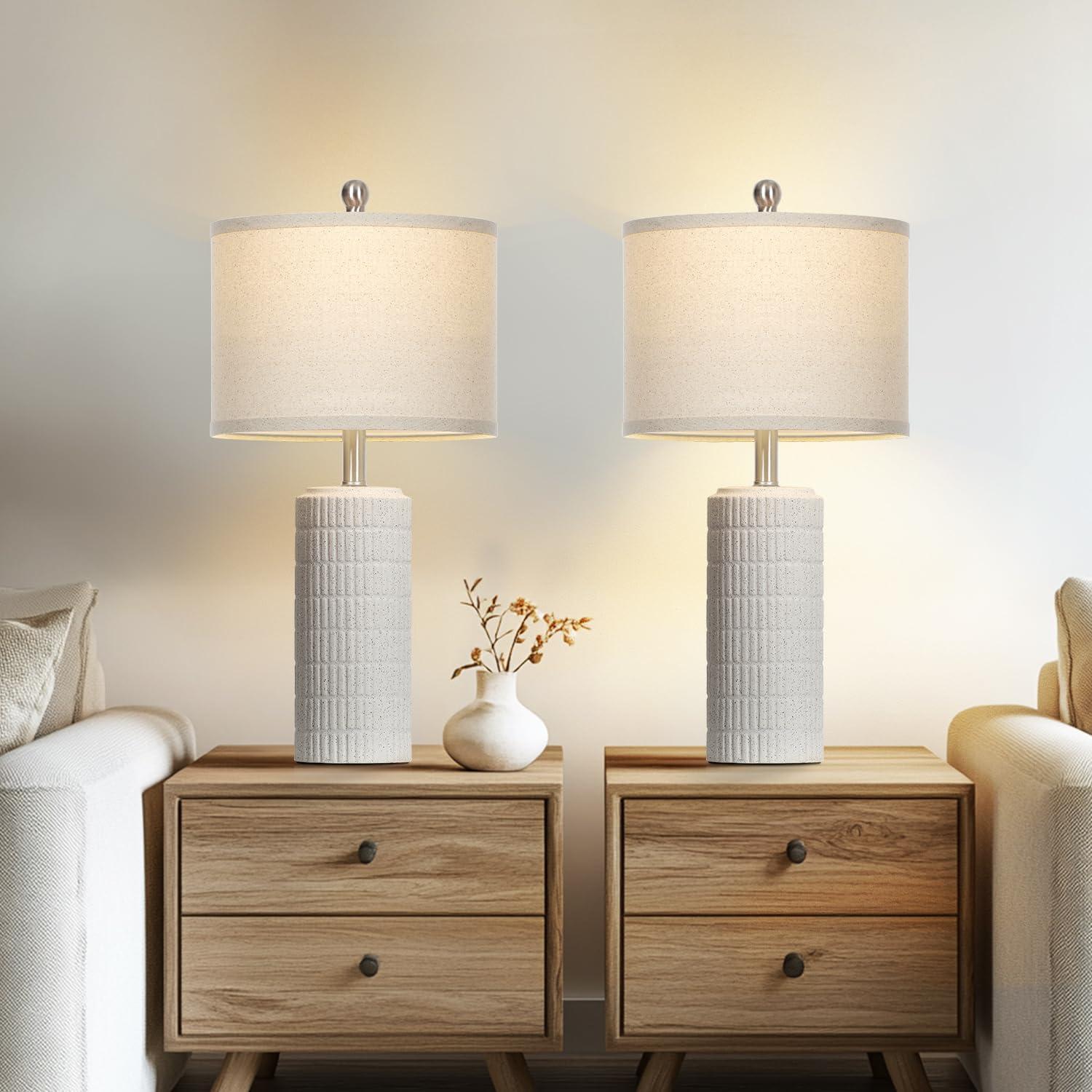 Lámpara de Mesa de Cerámica Cinyirong Blanca 62 cm con Pantalla de Lino