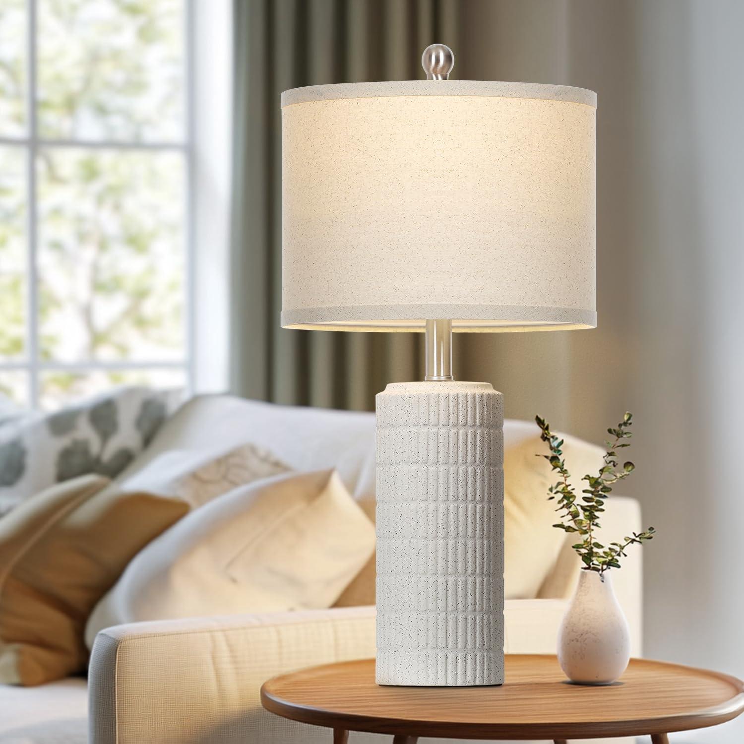 Lámpara de Mesa de Cerámica Cinyirong Blanca 62 cm con Pantalla de Lino