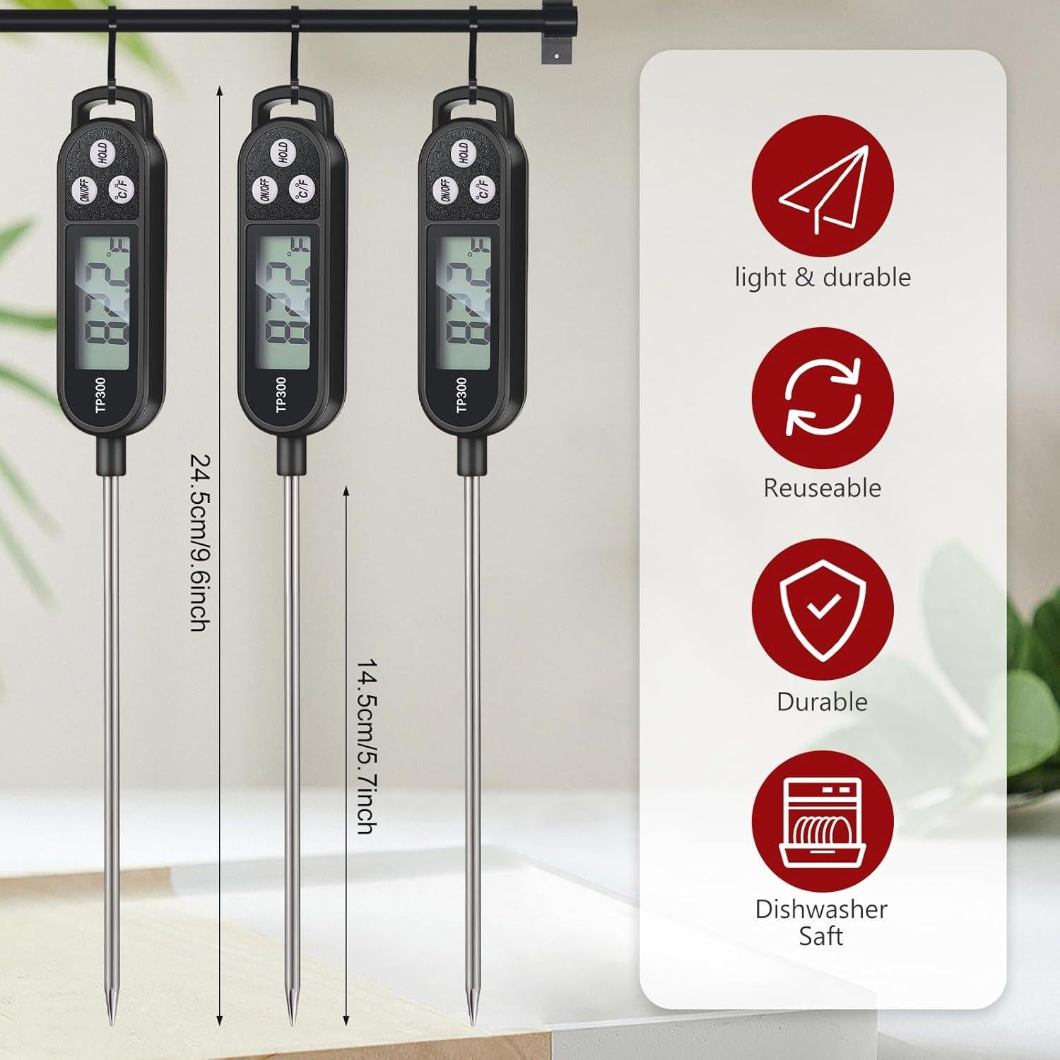 6 Termómetros Digitales de Carne Copkim 24.5 cm Impermeables