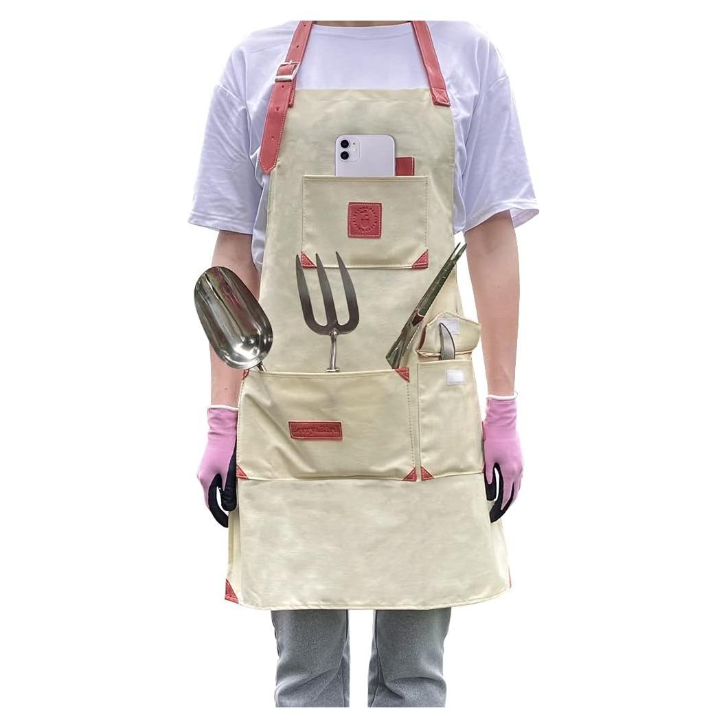 Delantal de Jardinería Berry&Bird Beige con Bolsillos Impermeable
