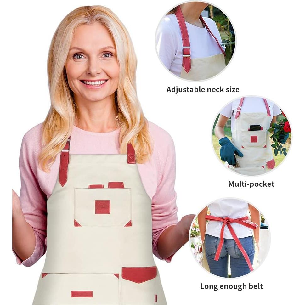 Delantal de Jardinería Berry&Bird Beige con Bolsillos Impermeable