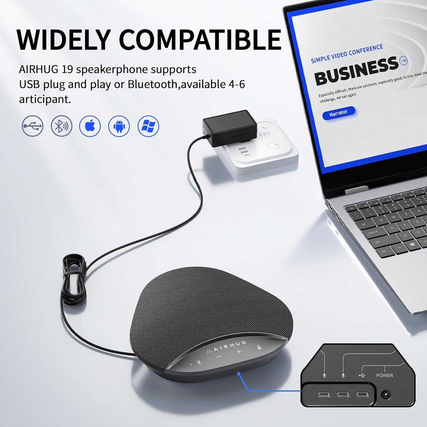 Altavoz Bluetooth AIRHUG 19 con 2 Micrófonos USB 360°