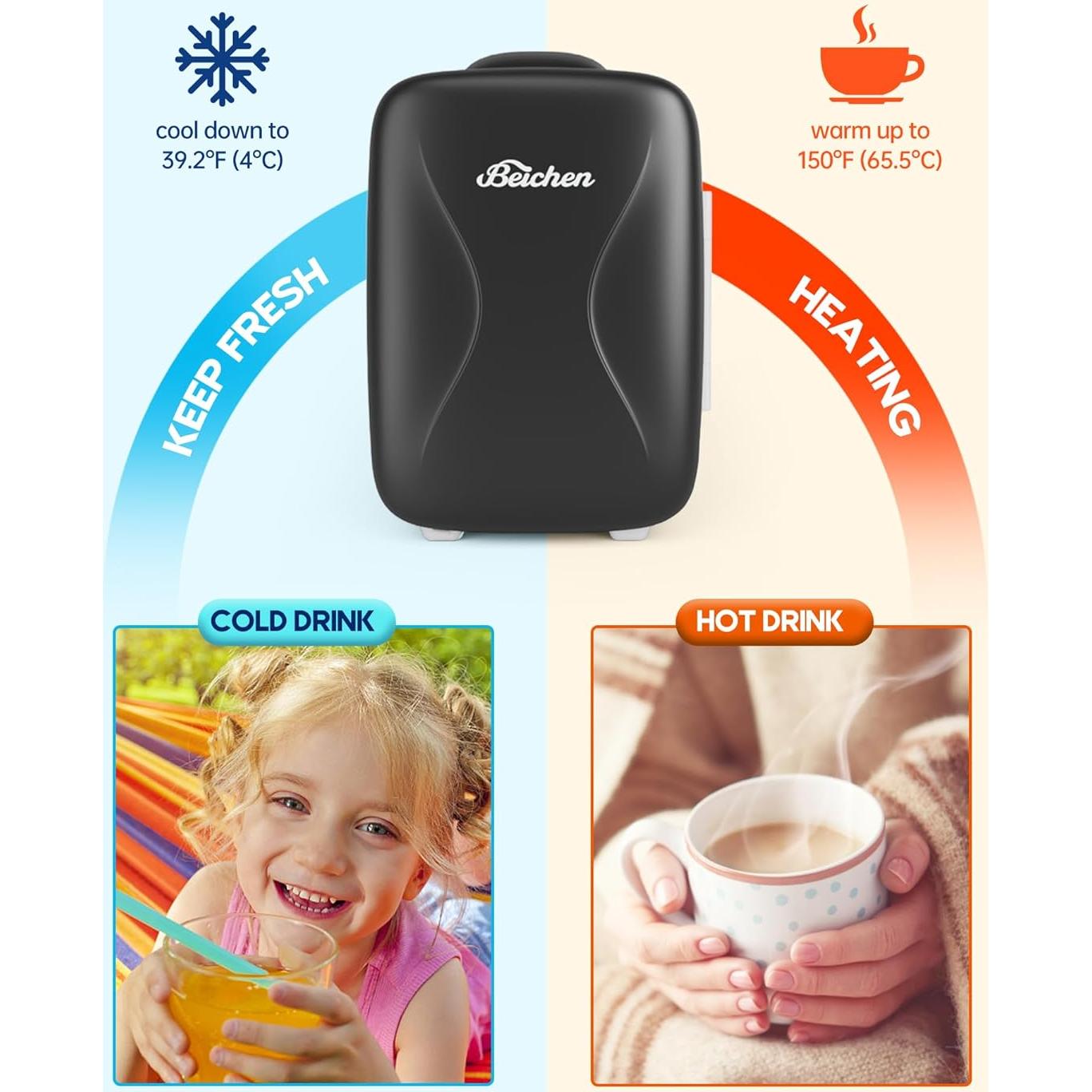 Mini Nevera BEICHEN 4L Compacta Enfriamiento Rápido Negro