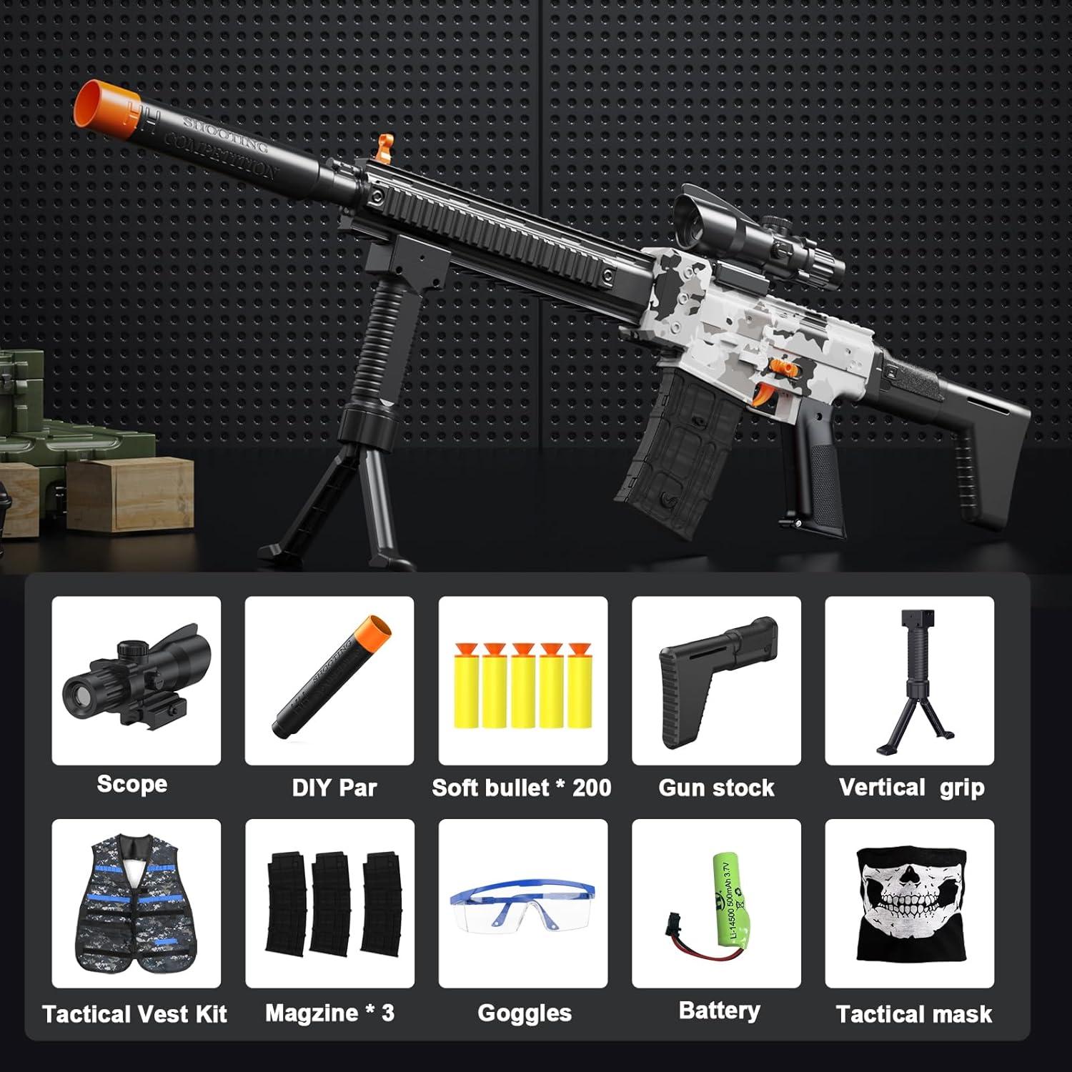 Rifle Francotirador Eléctrico DONGSHENG - 200 Dardos y Chaleco