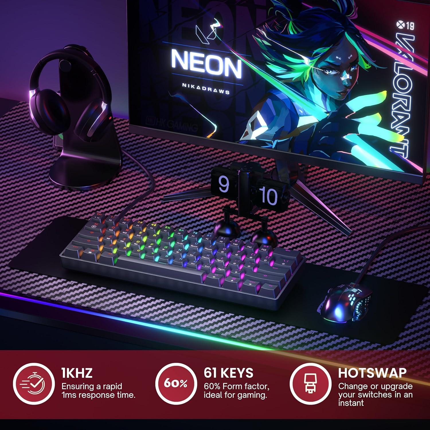 Teclado Mecánico HK Gaming GK61 60% Hotswap RGB 61 Teclas