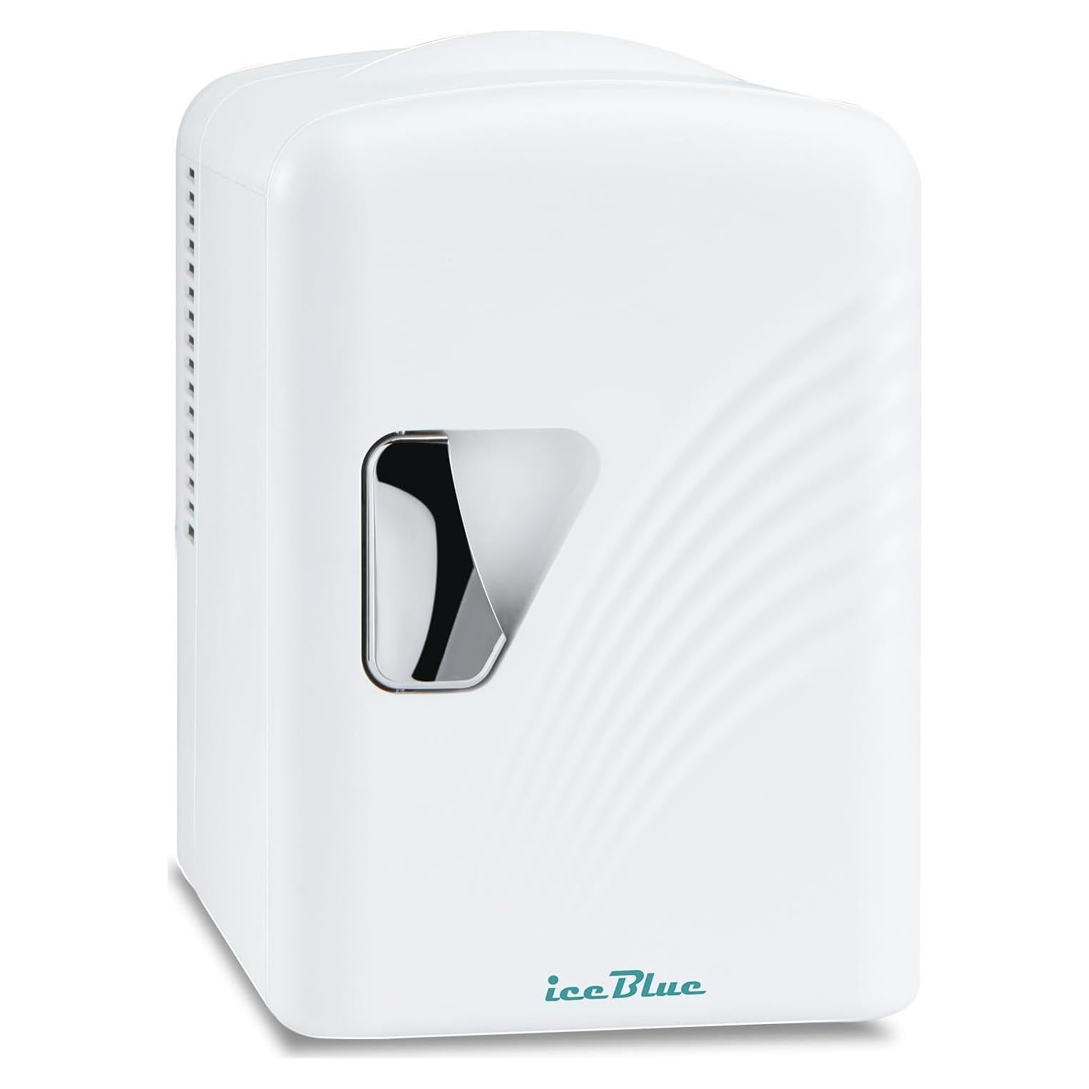 Iceblue Mini Fridge, Retro 4 Liter /6 Cans Tiny Fridge, AC Plug & 12V Car Charger Small Refrigerator, Compact & Portable 4A Cooling Mini Refrigerator for Bedroom, Car, Office, Dorm, Gift (White)