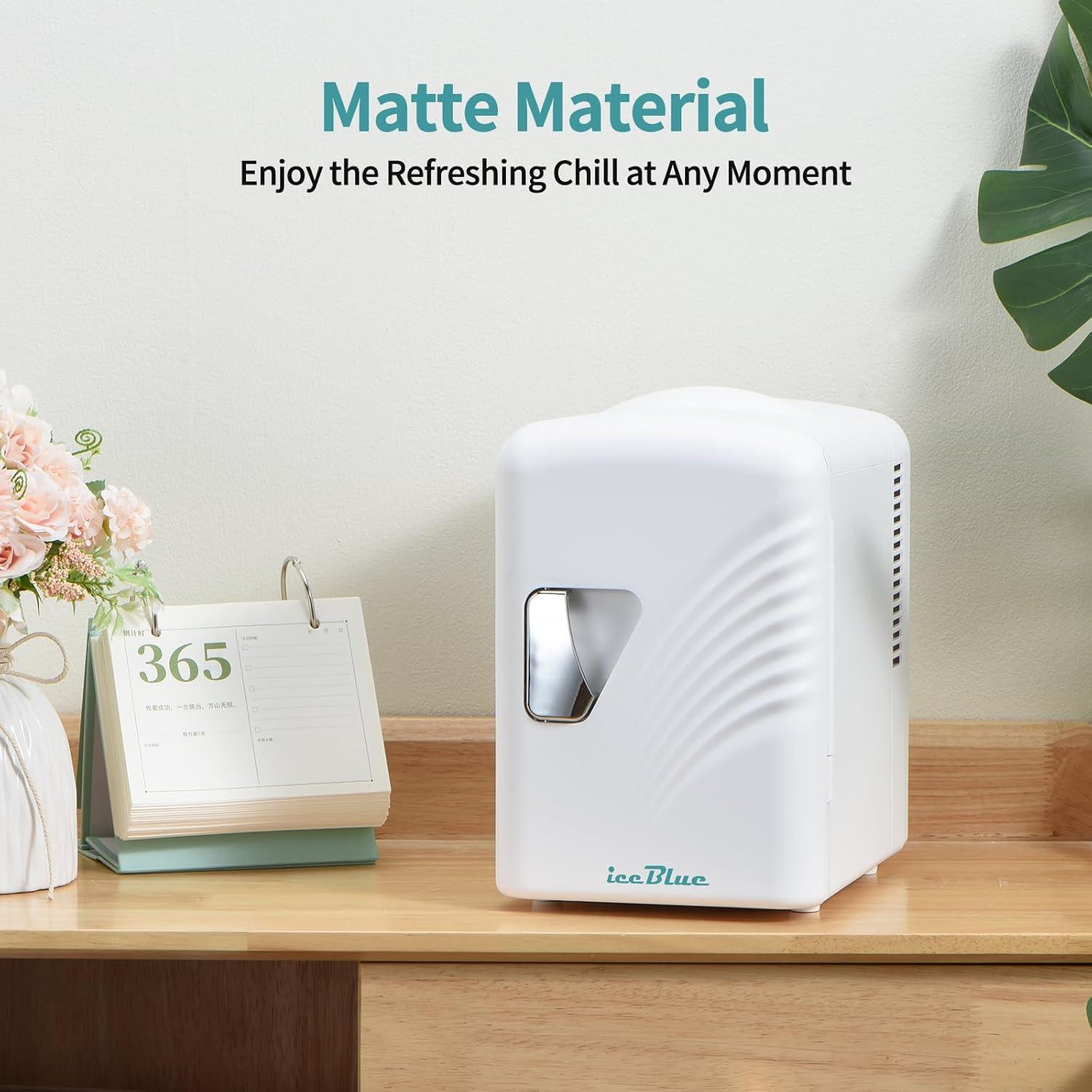 Iceblue Mini Fridge, Retro 4 Liter /6 Cans Tiny Fridge, AC Plug & 12V Car Charger Small Refrigerator, Compact & Portable 4A Cooling Mini Refrigerator for Bedroom, Car, Office, Dorm, Gift (White)