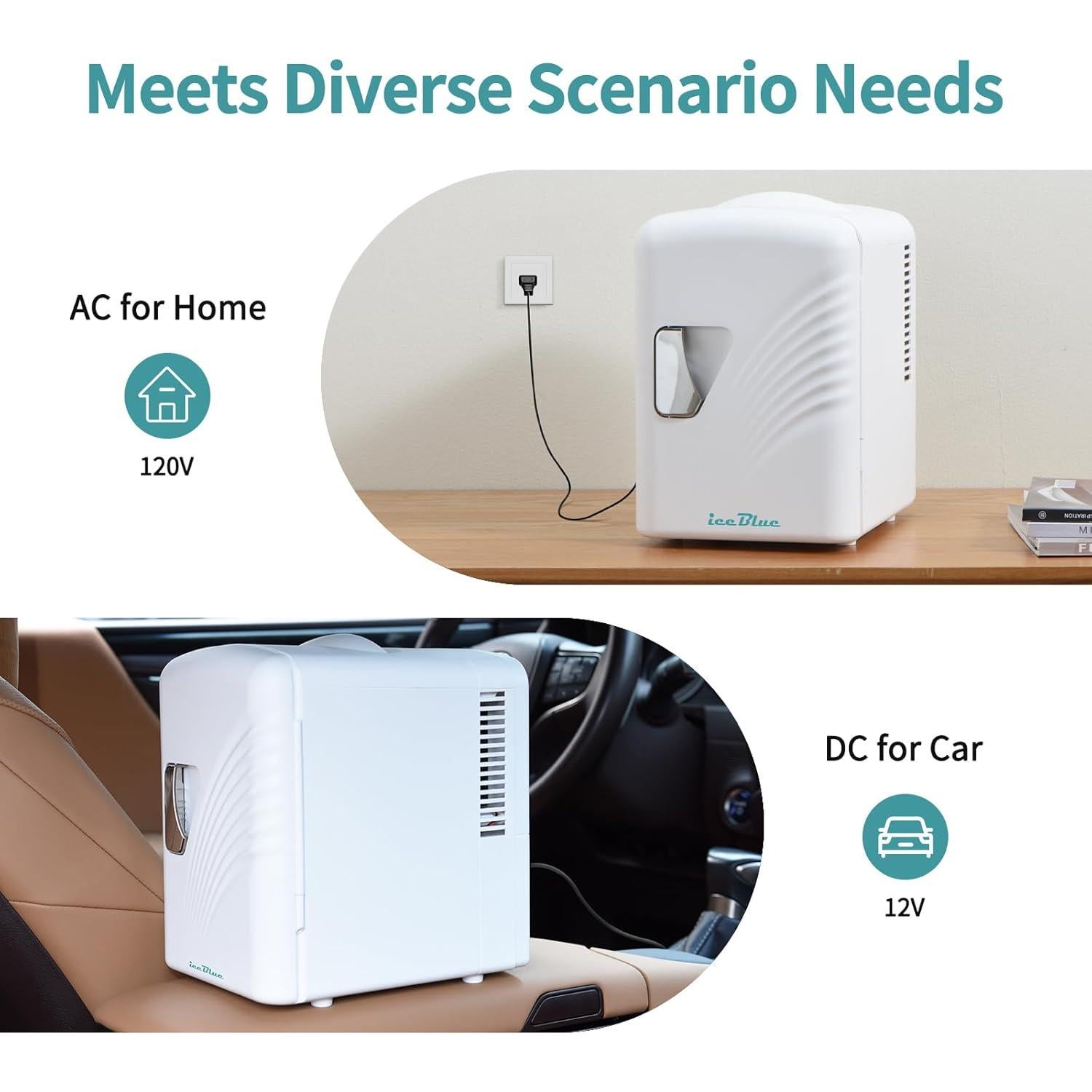 Iceblue Mini Fridge, Retro 4 Liter /6 Cans Tiny Fridge, AC Plug & 12V Car Charger Small Refrigerator, Compact & Portable 4A Cooling Mini Refrigerator for Bedroom, Car, Office, Dorm, Gift (White)