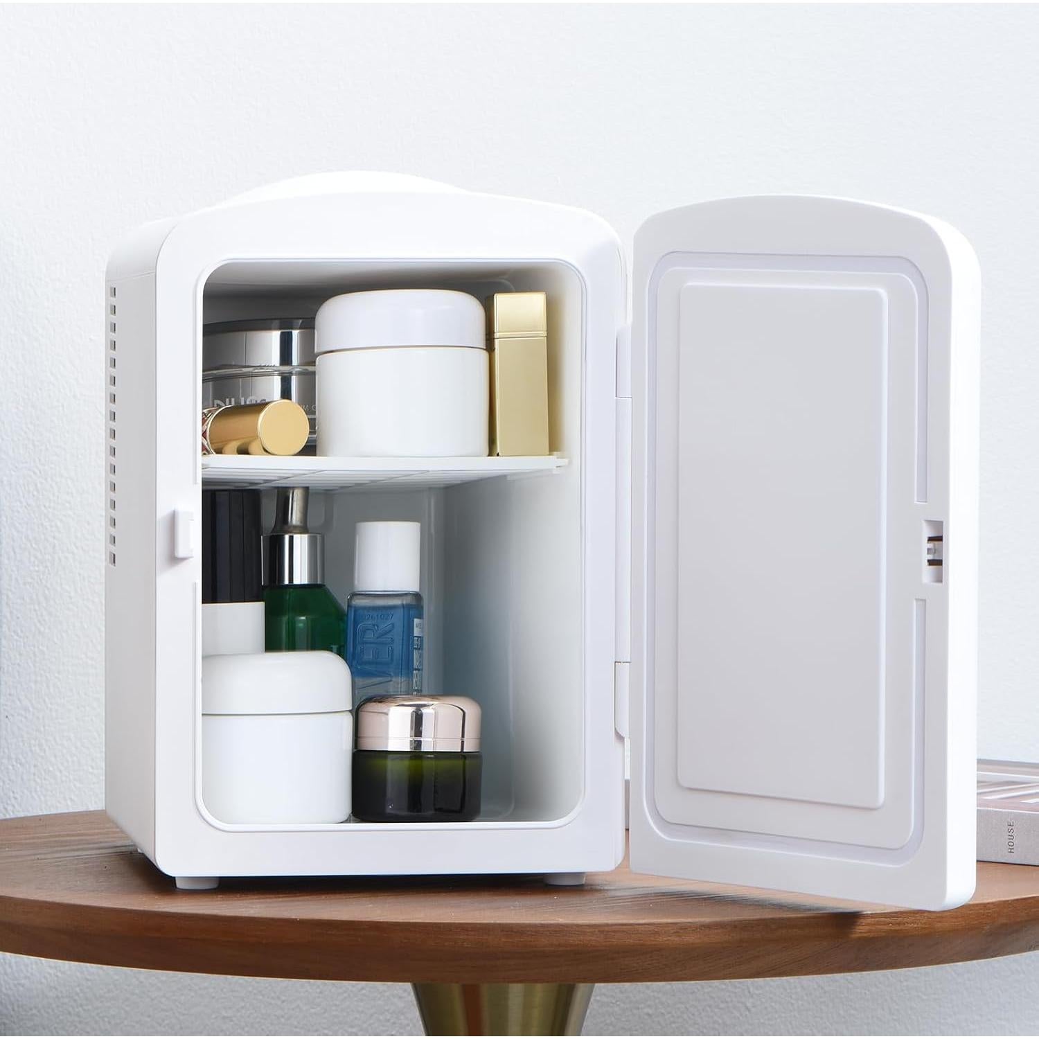 Iceblue Mini Fridge, Retro 4 Liter /6 Cans Tiny Fridge, AC Plug & 12V Car Charger Small Refrigerator, Compact & Portable 4A Cooling Mini Refrigerator for Bedroom, Car, Office, Dorm, Gift (White)