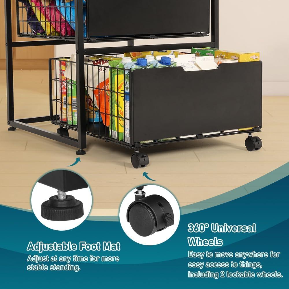 KELIXU Mini Fridge Stand with Storage Drawer, Small Refrigerator Cart with Wheels, Heavy Duty Microwave Stand, 21.7" L x 21.7" W Mini Fridge Cabinet for Dorm, Home, Office, Hold 300 LBS, Black