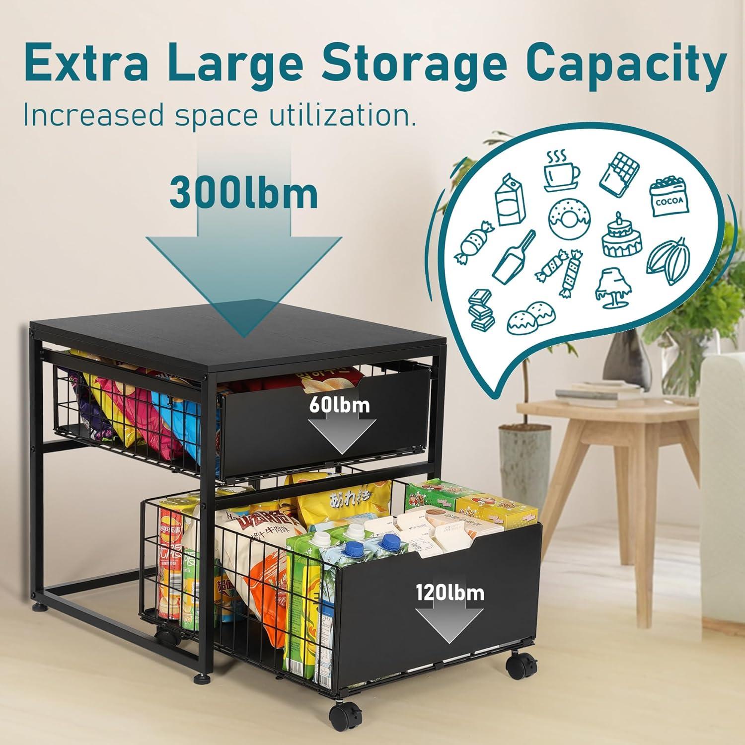 KELIXU Mini Fridge Stand with Storage Drawer, Small Refrigerator Cart with Wheels, Heavy Duty Microwave Stand, 21.7" L x 21.7" W Mini Fridge Cabinet for Dorm, Home, Office, Hold 300 LBS, Black