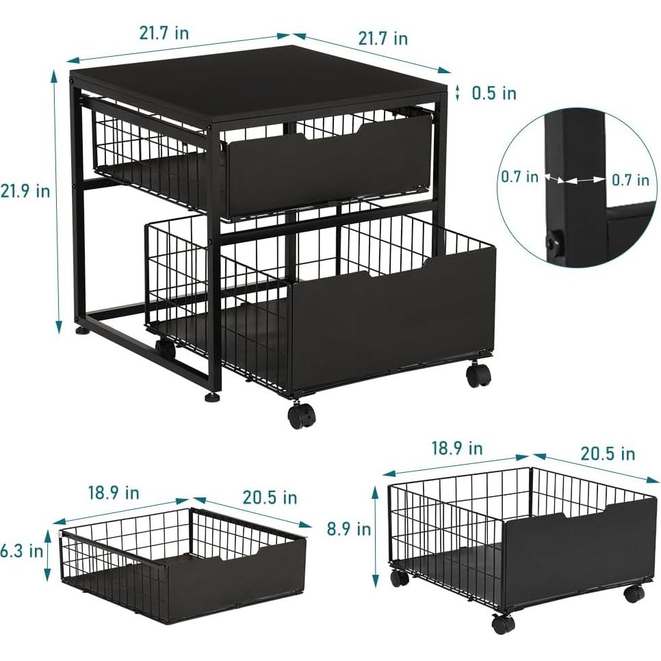 KELIXU Mini Fridge Stand with Storage Drawer, Small Refrigerator Cart with Wheels, Heavy Duty Microwave Stand, 21.7" L x 21.7" W Mini Fridge Cabinet for Dorm, Home, Office, Hold 300 LBS, Black