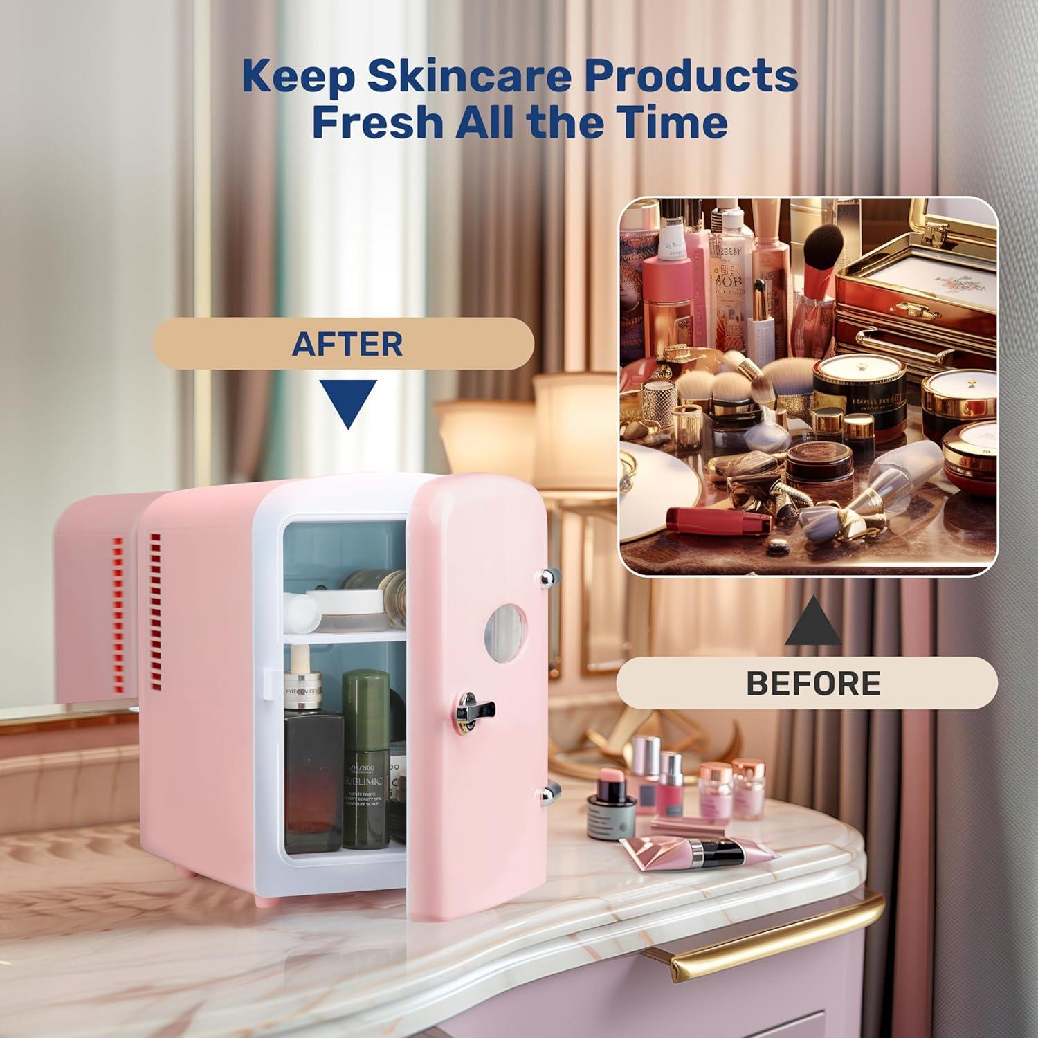 Nevera Mini Simple Deluxe 4L Rosa, Portátil y Ecológica