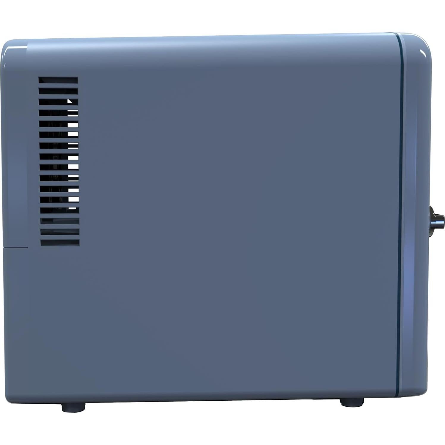 Frigidaire Mini Personal Fridge Cooler, 1 Gal Capacity fits 9 Cans, Includes Plugs for Home Outlet & DC Charger - 9.84" D x 7.09" W x 10.35" H, Light Washed Denim Fabric Door